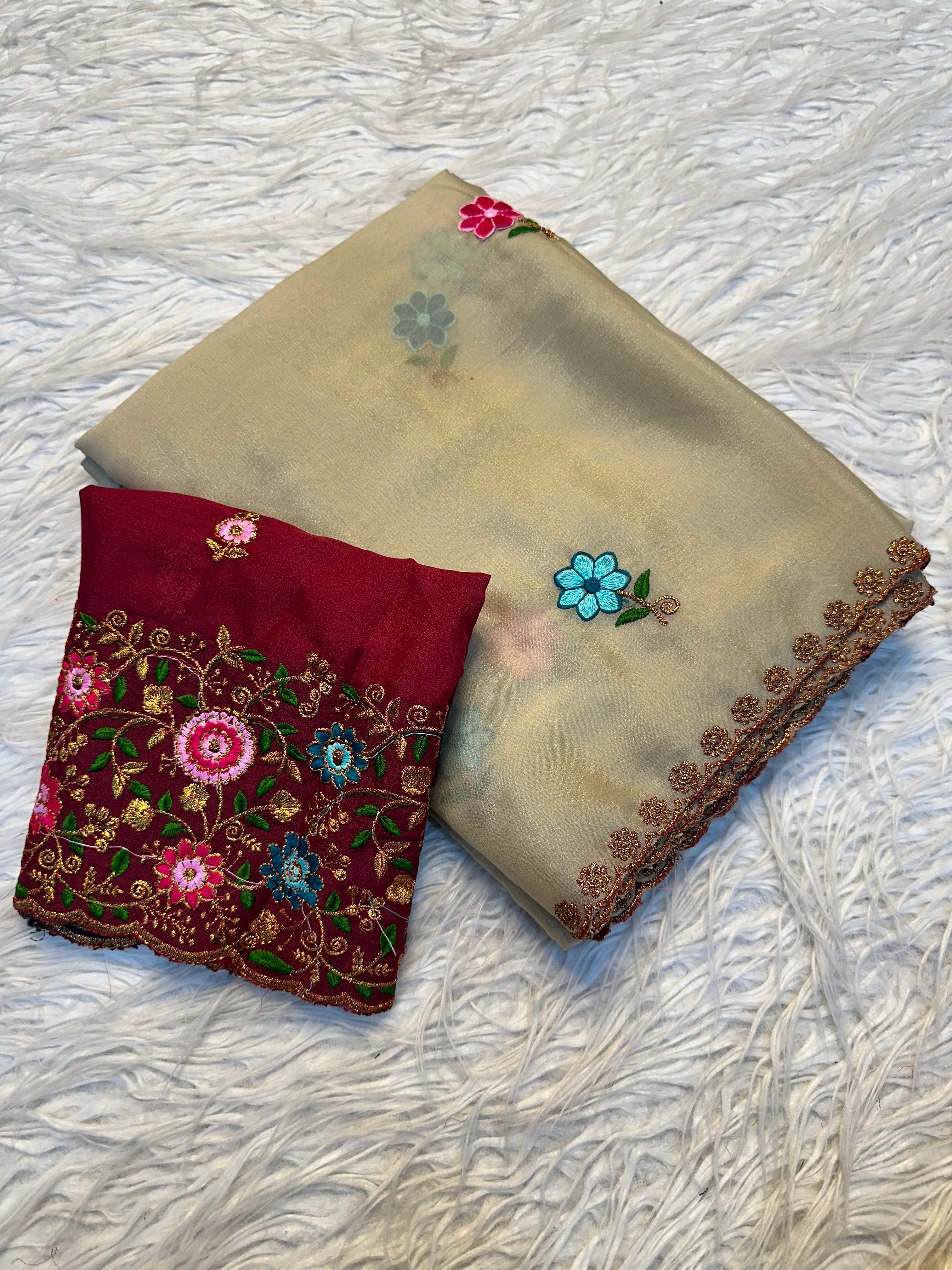 Incredible Party Wear Sattin Georgette Embroidery n Sequence Work Saree With Elegant Blouse Piece