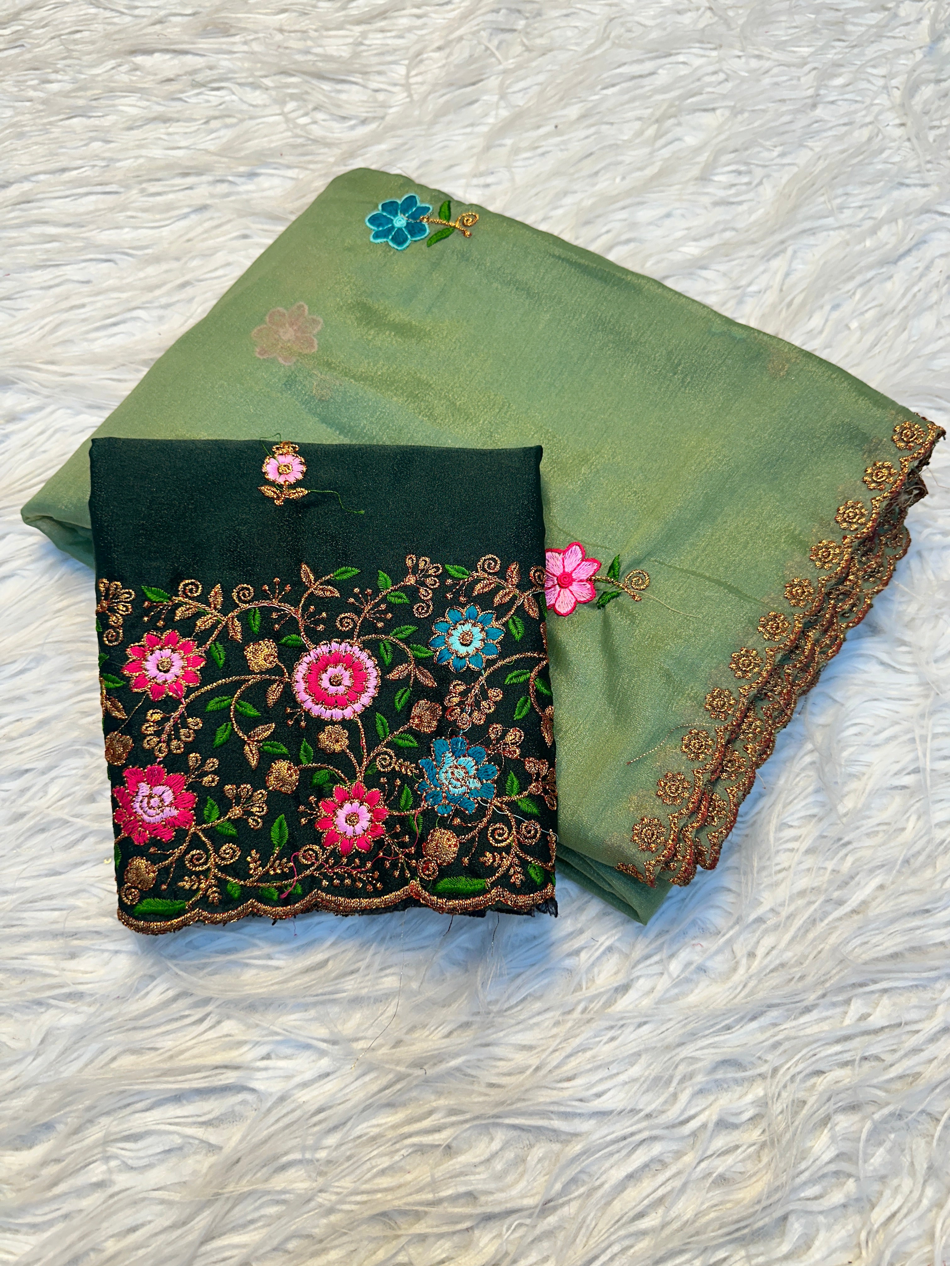 Incredible Party Wear Sattin Georgette Embroidery n Sequence Work Saree With Elegant Blouse Piece