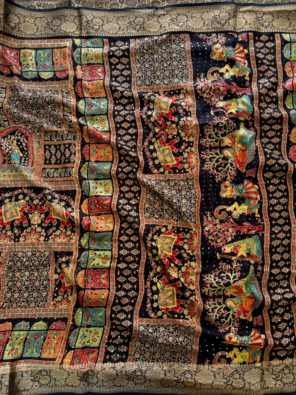 Desiring Party Wear Silk Print n Sequence Work n Jacquard Border Fancy Saree With Blouse Piece