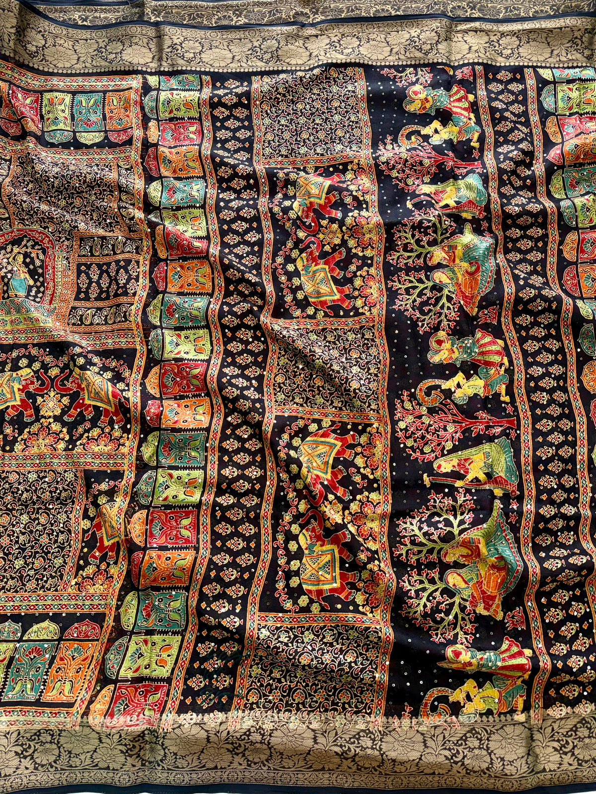 Desiring Party Wear Silk Print n Sequence Work n Jacquard Border Fancy Saree With Blouse Piece