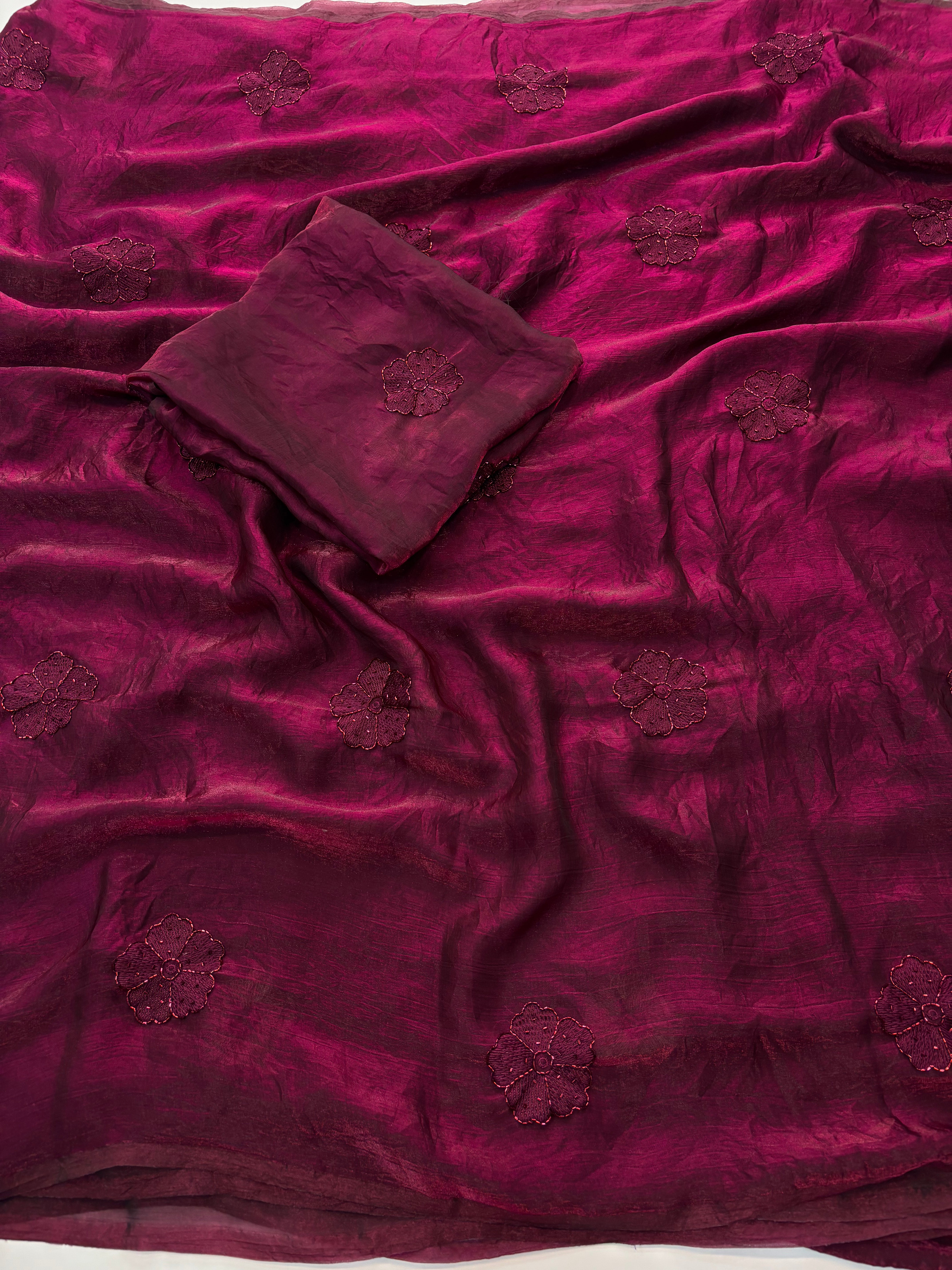 Prettiest Wedding Wear Silk Embroidery Thread n Beads Work Designer Saree With Blouse Piece