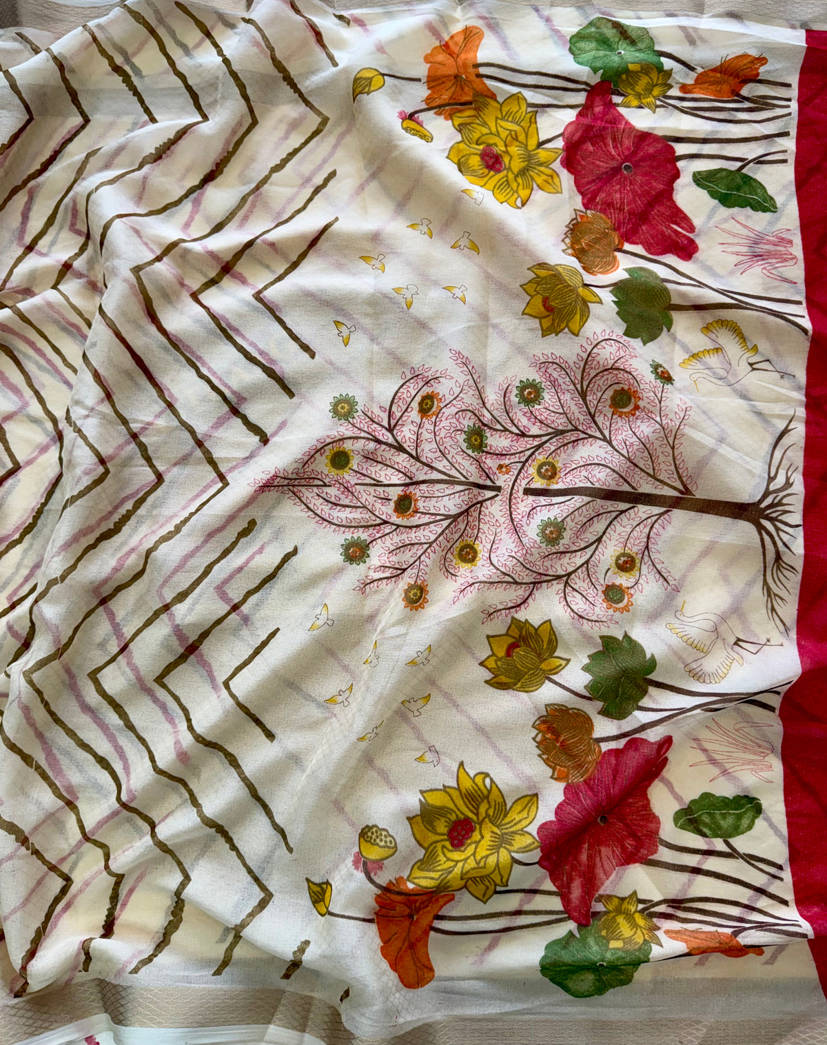 Effervescent Festive Wear Organza Silk Print Design Jacquard Border Fancy Saree With Blouse Piece