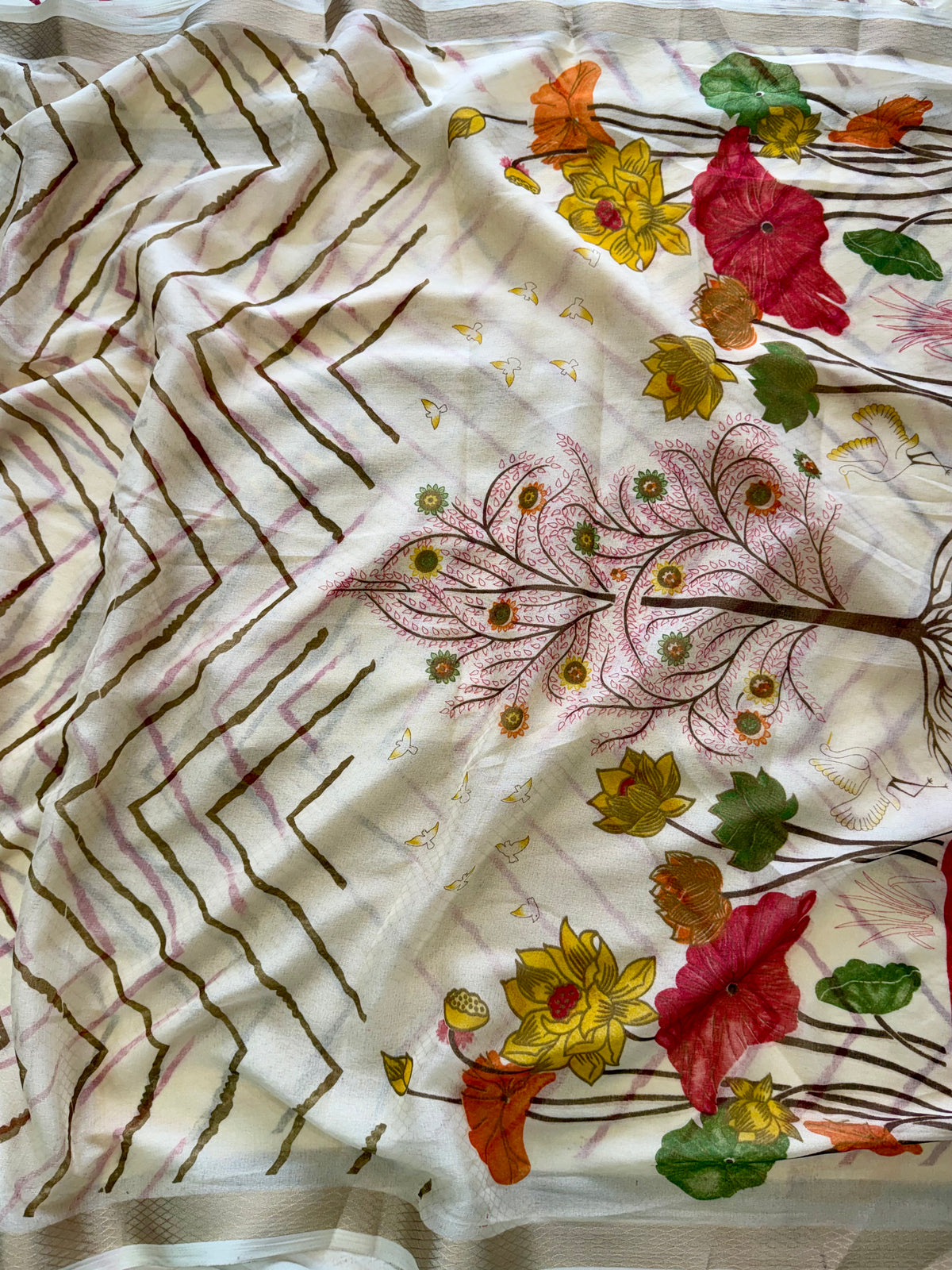 Effervescent Festive Wear Organza Silk Print Design Jacquard Border Fancy Saree With Blouse Piece