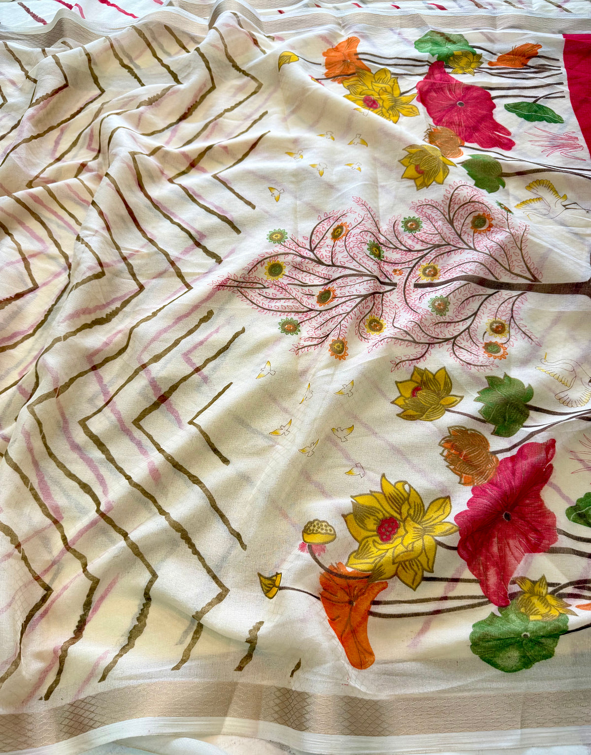 Effervescent Festive Wear Organza Silk Print Design Jacquard Border Fancy Saree With Blouse Piece