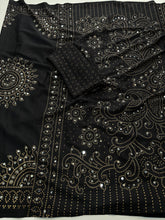 Load image into Gallery viewer, Artisanal Function Wear Pure Satin Silk Ajrak Printed Rich Pallu n Mirror Work Designer Saree
