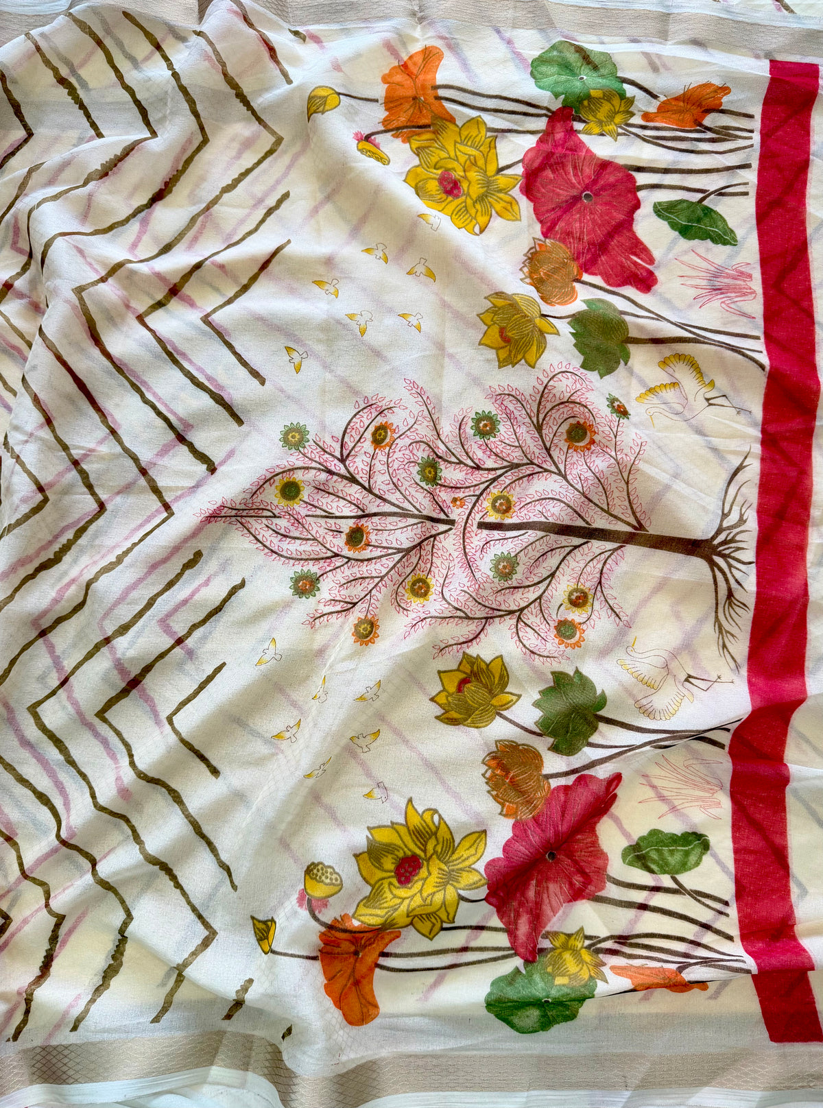 Effervescent Festive Wear Organza Silk Print Design Jacquard Border Fancy Saree With Blouse Piece
