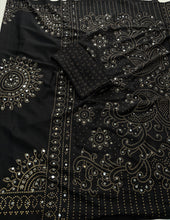 Load image into Gallery viewer, Artisanal Function Wear Pure Satin Silk Ajrak Printed Rich Pallu n Mirror Work Designer Saree
