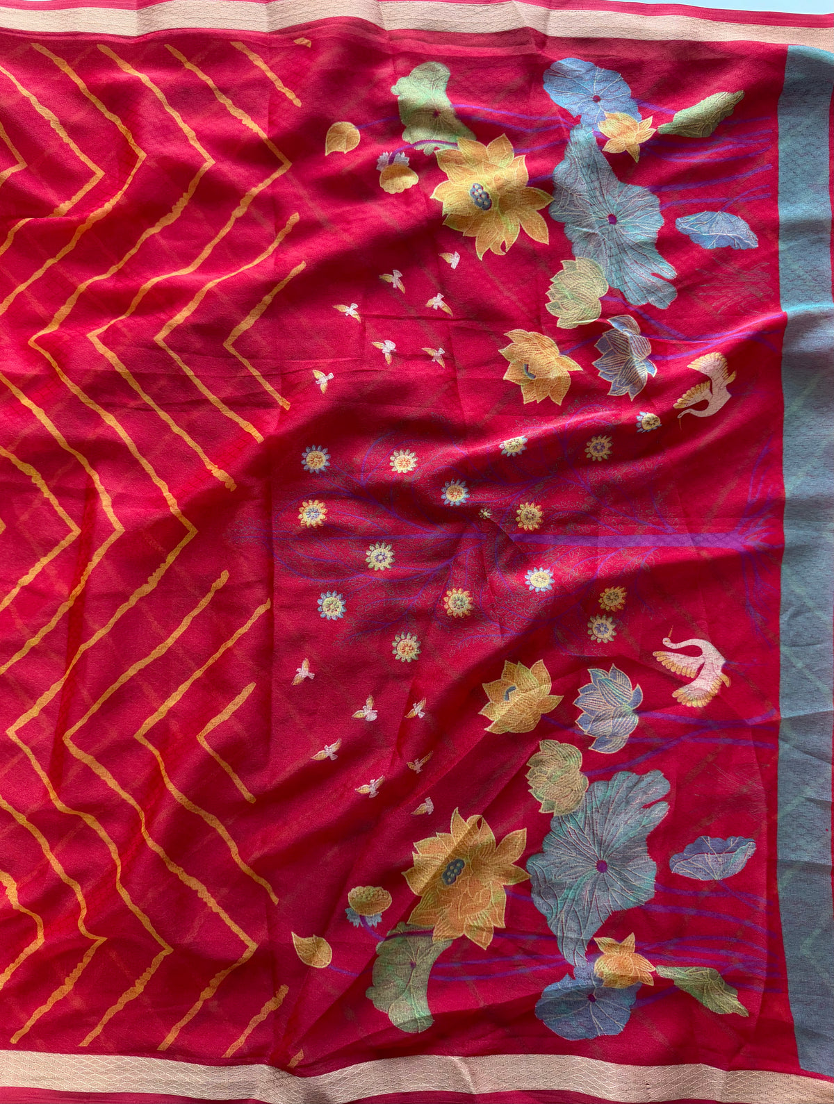 Effervescent Festive Wear Organza Silk Print Design Jacquard Border Fancy Saree With Blouse Piece