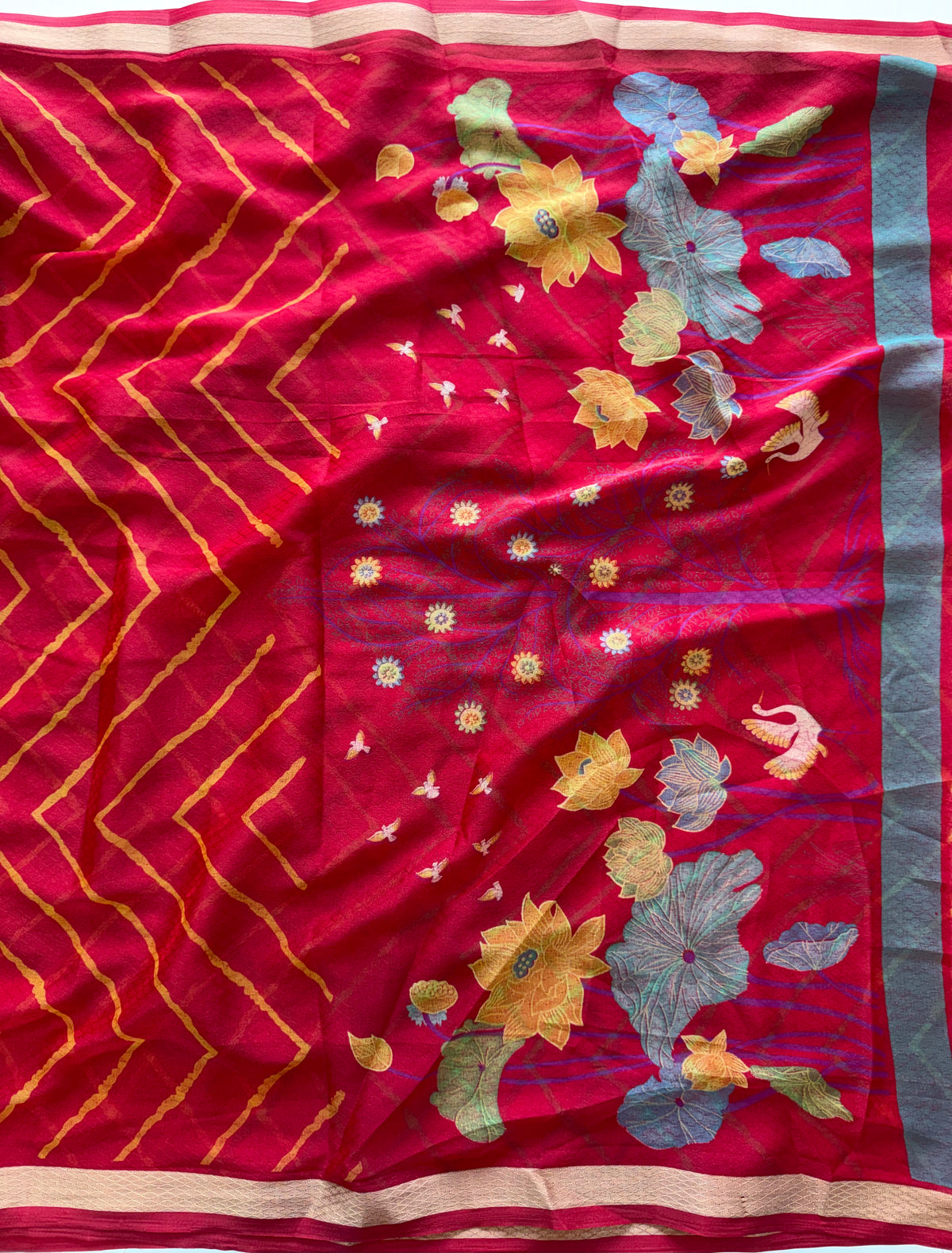 Effervescent Festive Wear Organza Silk Print Design Jacquard Border Fancy Saree With Blouse Piece