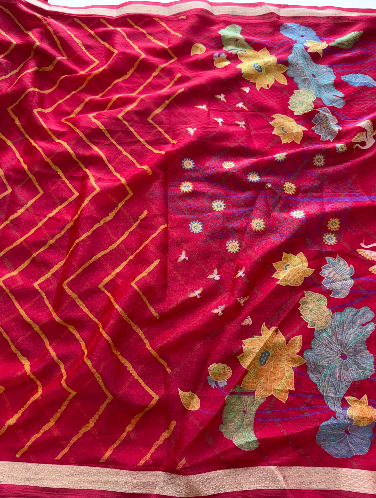 Effervescent Festive Wear Organza Silk Print Design Jacquard Border Fancy Saree With Blouse Piece