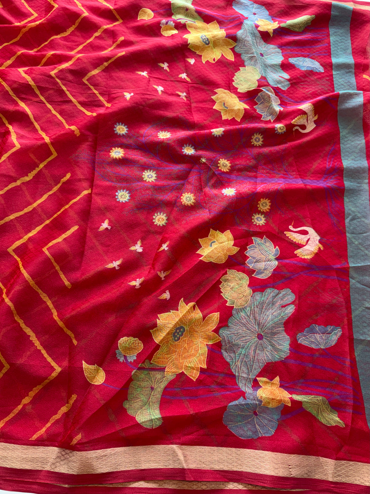 Effervescent Festive Wear Organza Silk Print Design Jacquard Border Fancy Saree With Blouse Piece