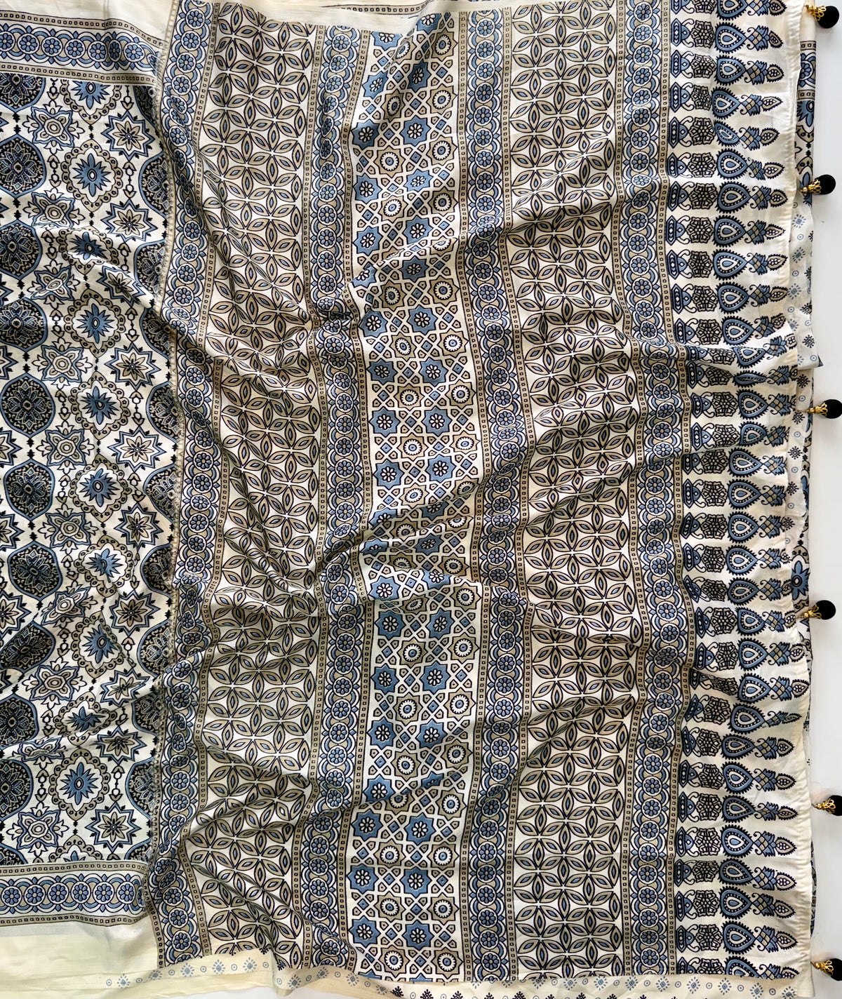 Mellifluous Function Wear Satin Silk Ajrak Printed Rich Pallu Fancy Saree With Blouse Piece