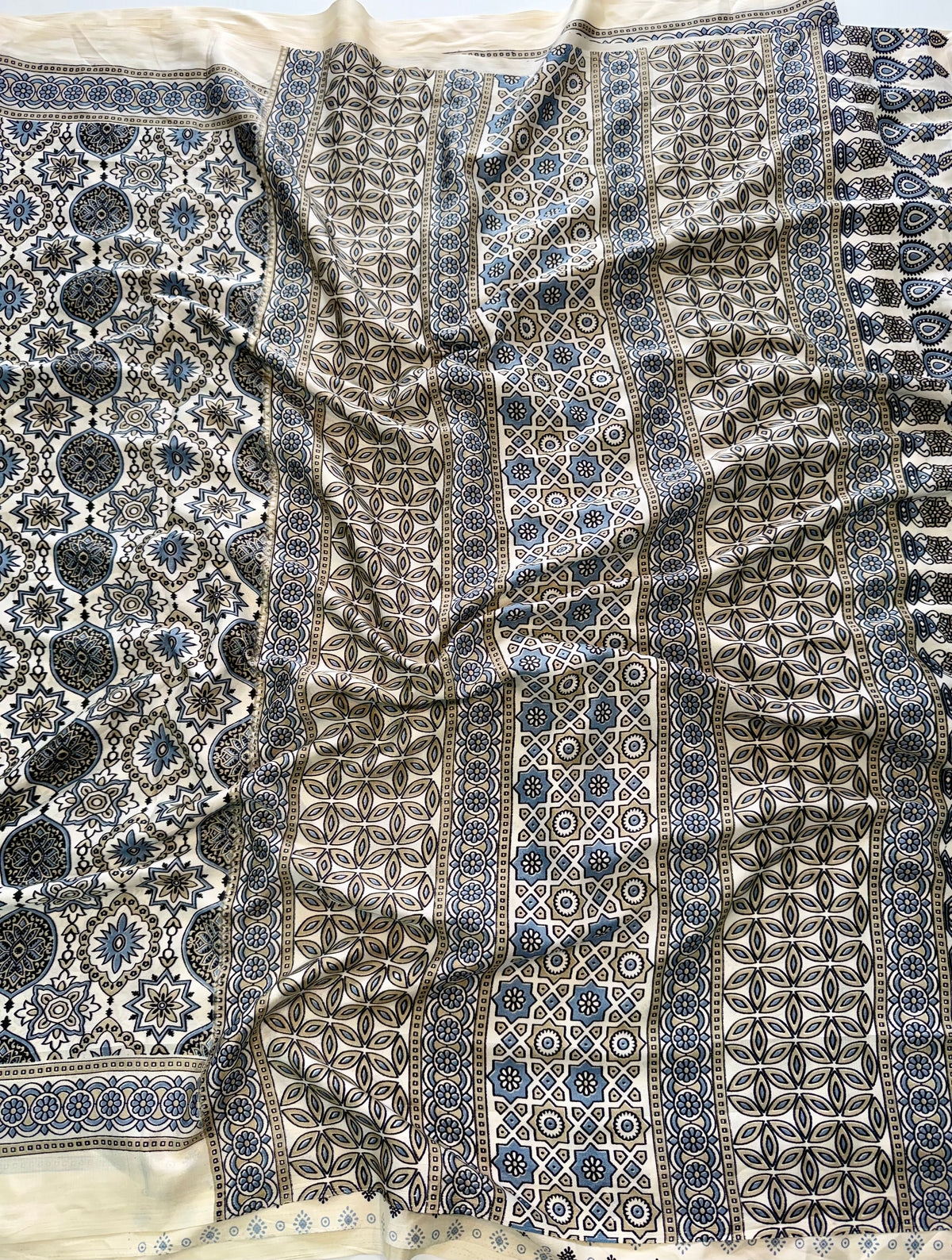 Mellifluous Function Wear Satin Silk Ajrak Printed Rich Pallu Fancy Saree With Blouse Piece