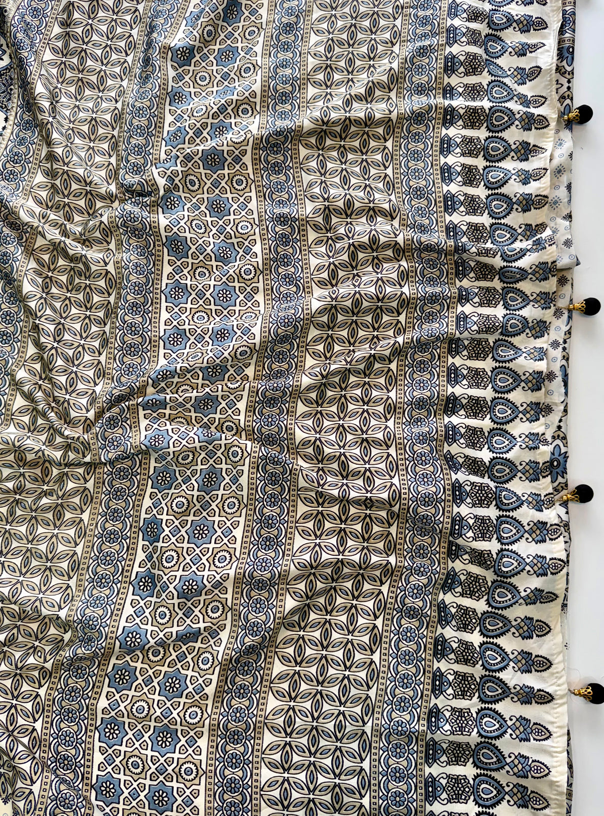 Mellifluous Function Wear Satin Silk Ajrak Printed Rich Pallu Fancy Saree With Blouse Piece