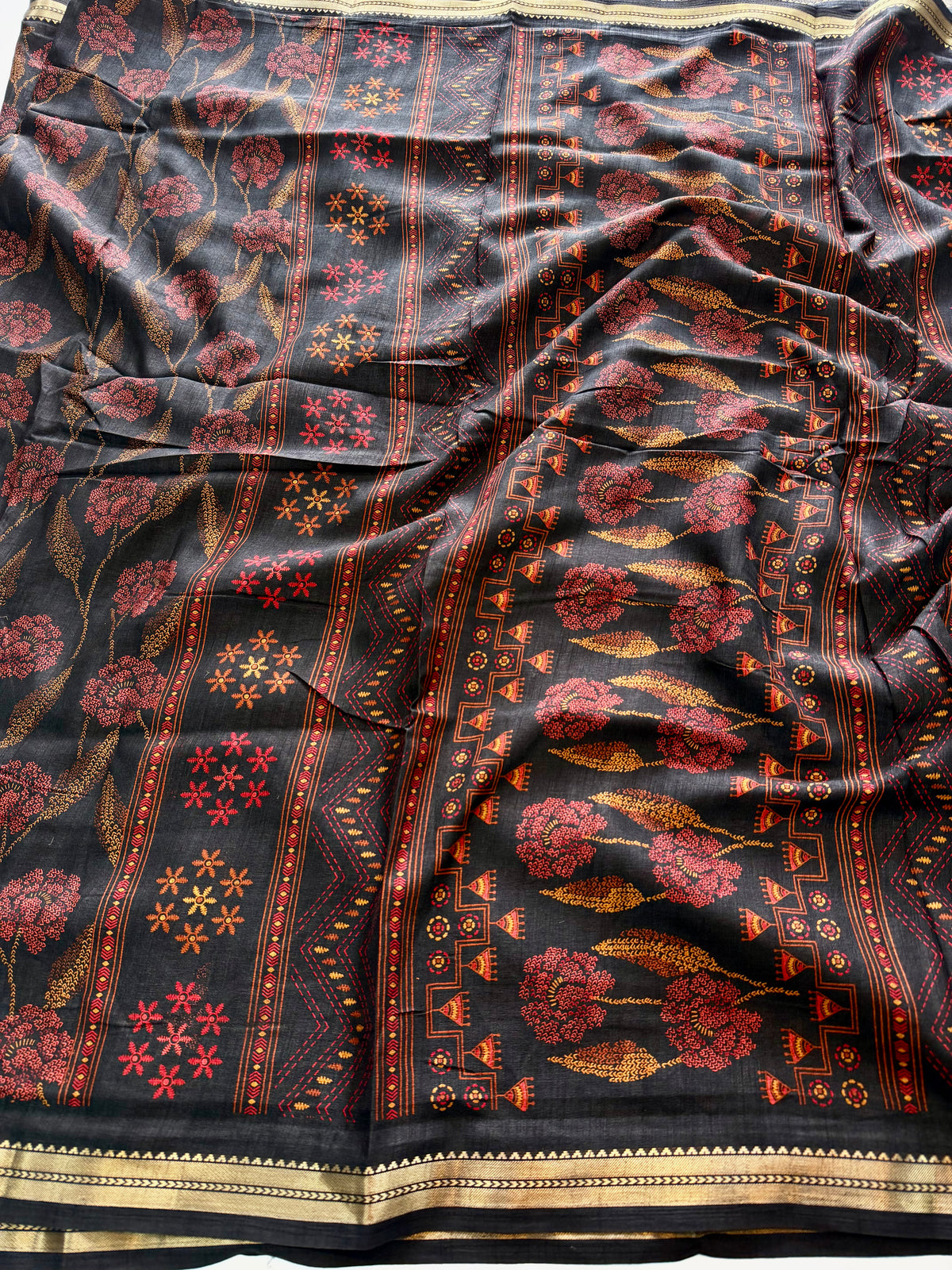 Charismatic Function Wear Silk Print Design Zari Border Fancy Saree With Blouse Piece