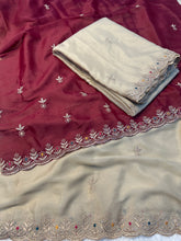 Load image into Gallery viewer, Glossy Function Wear Silk Embroidery n Sequence Work Saree With Contrast Blouse Piece
