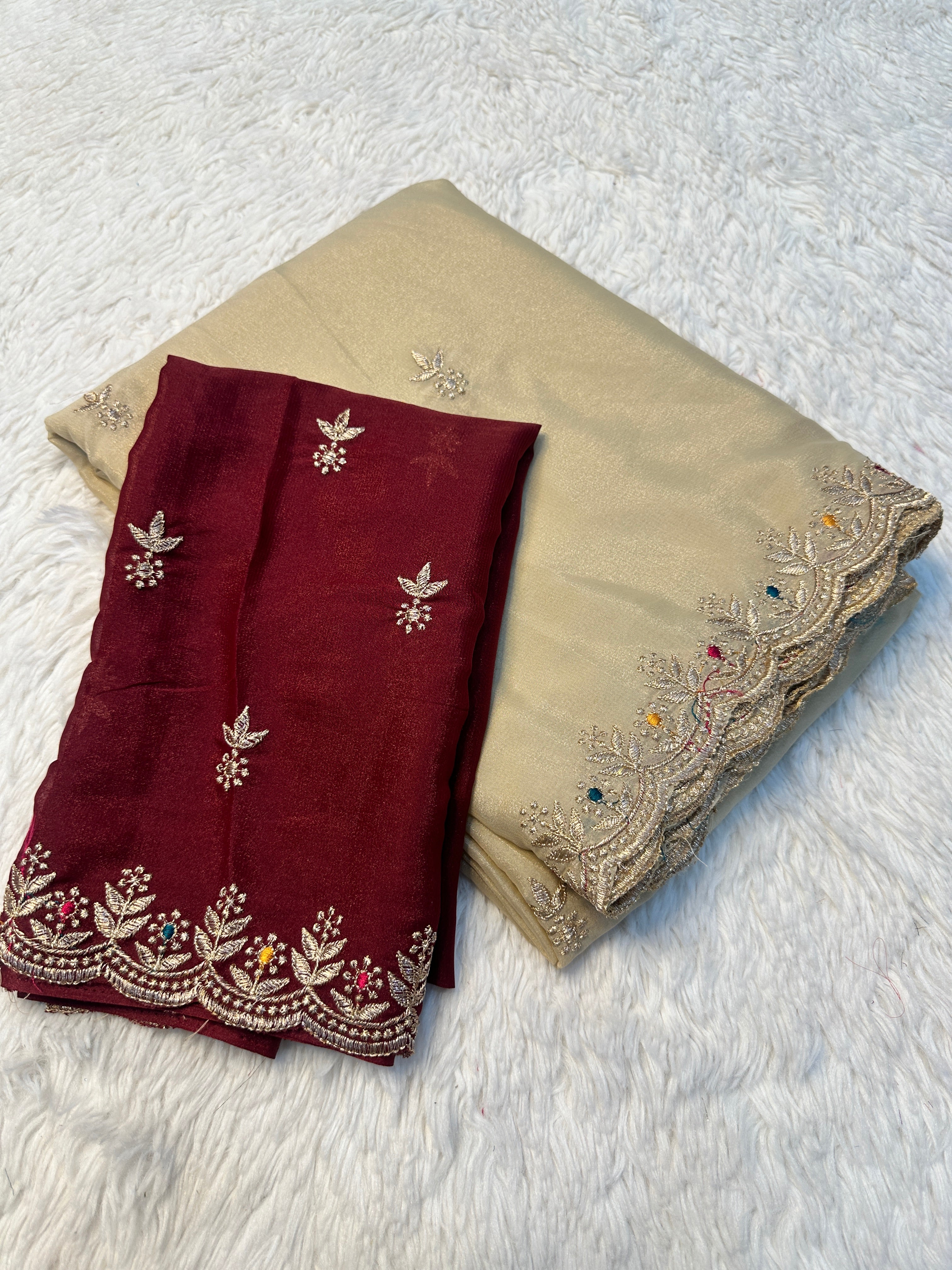 Glossy Function Wear Silk Embroidery n Sequence Work Saree With Contrast Blouse Piece