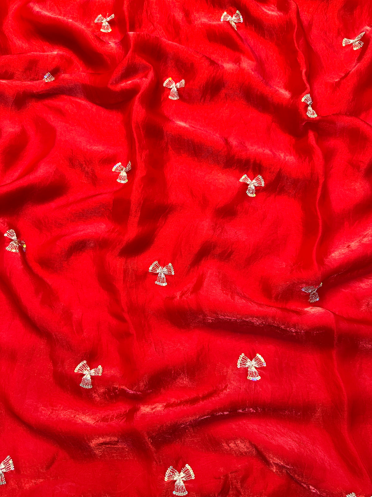 Quintessential Party Wear Satin Silk Dual Shaded Sequence Work Flower Butti Fancy Designer Saree
