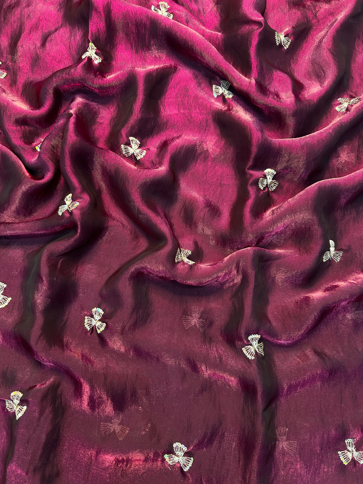 Quintessential Party Wear Satin Silk Dual Shaded Sequence Work Flower Butti Fancy Designer Saree