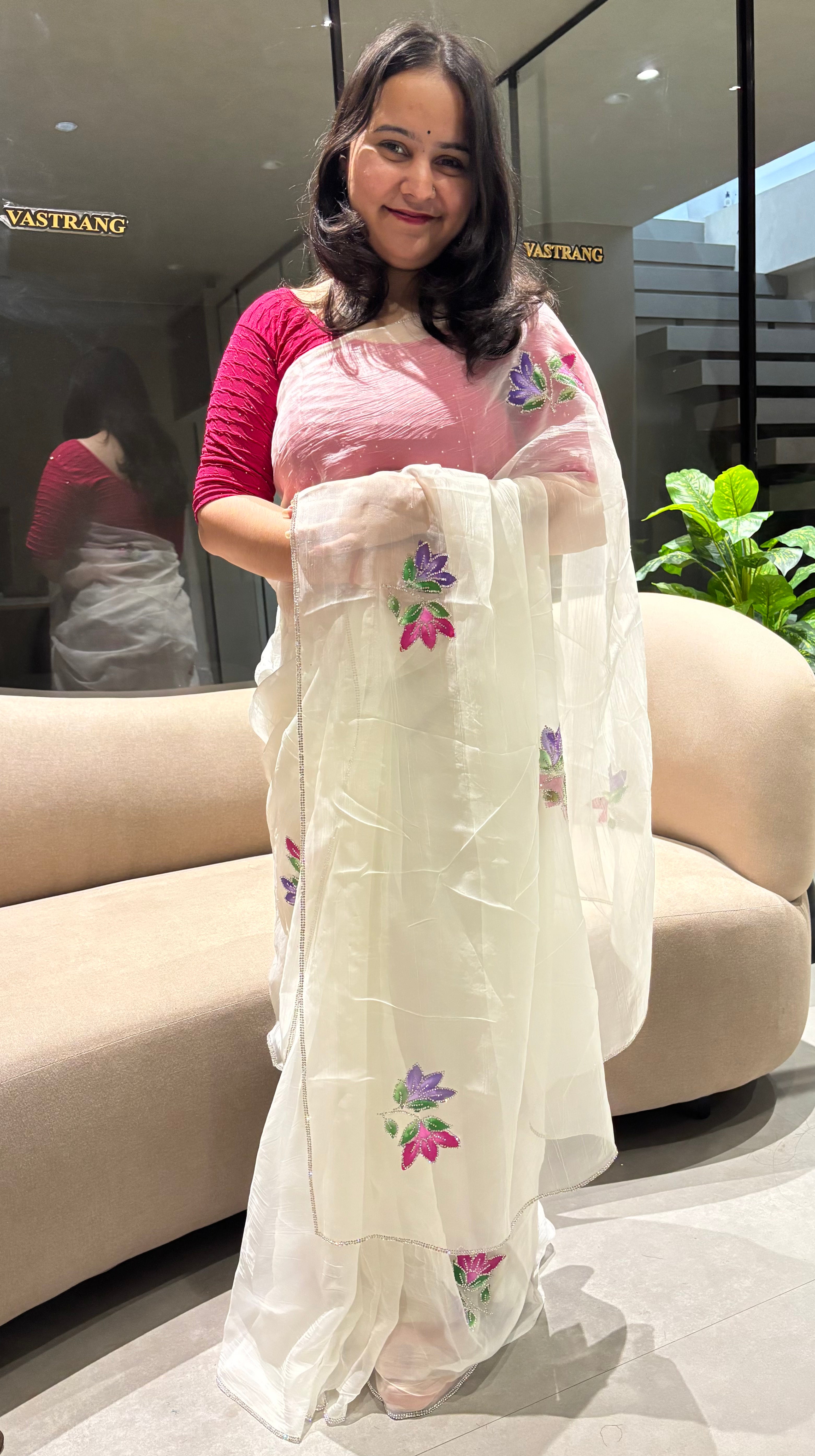 Charismatic Festive Wear Crunchy Silk Siroski Work Saree With Contrast Unstitched Blouse Piece