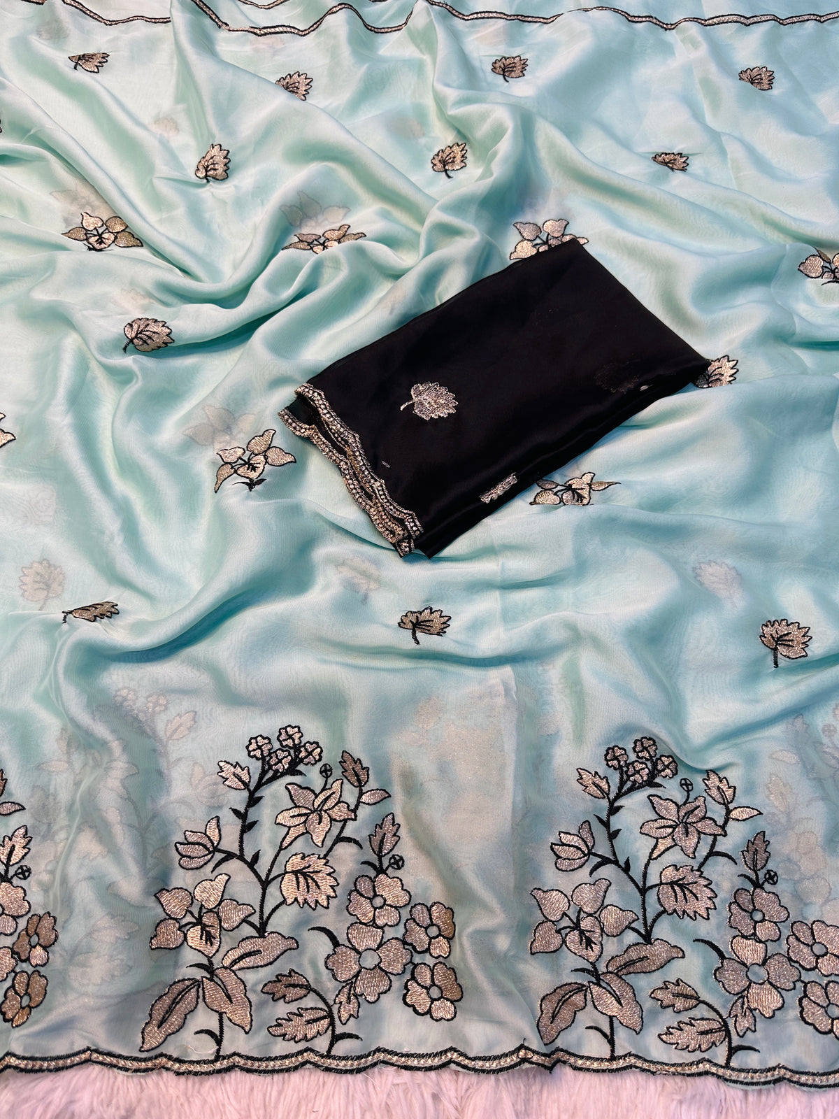 Amazing Wedding Wear Rangoli Silk Embroidery n Cut Work Border Fancy Saree With Contrast Blouse Piece