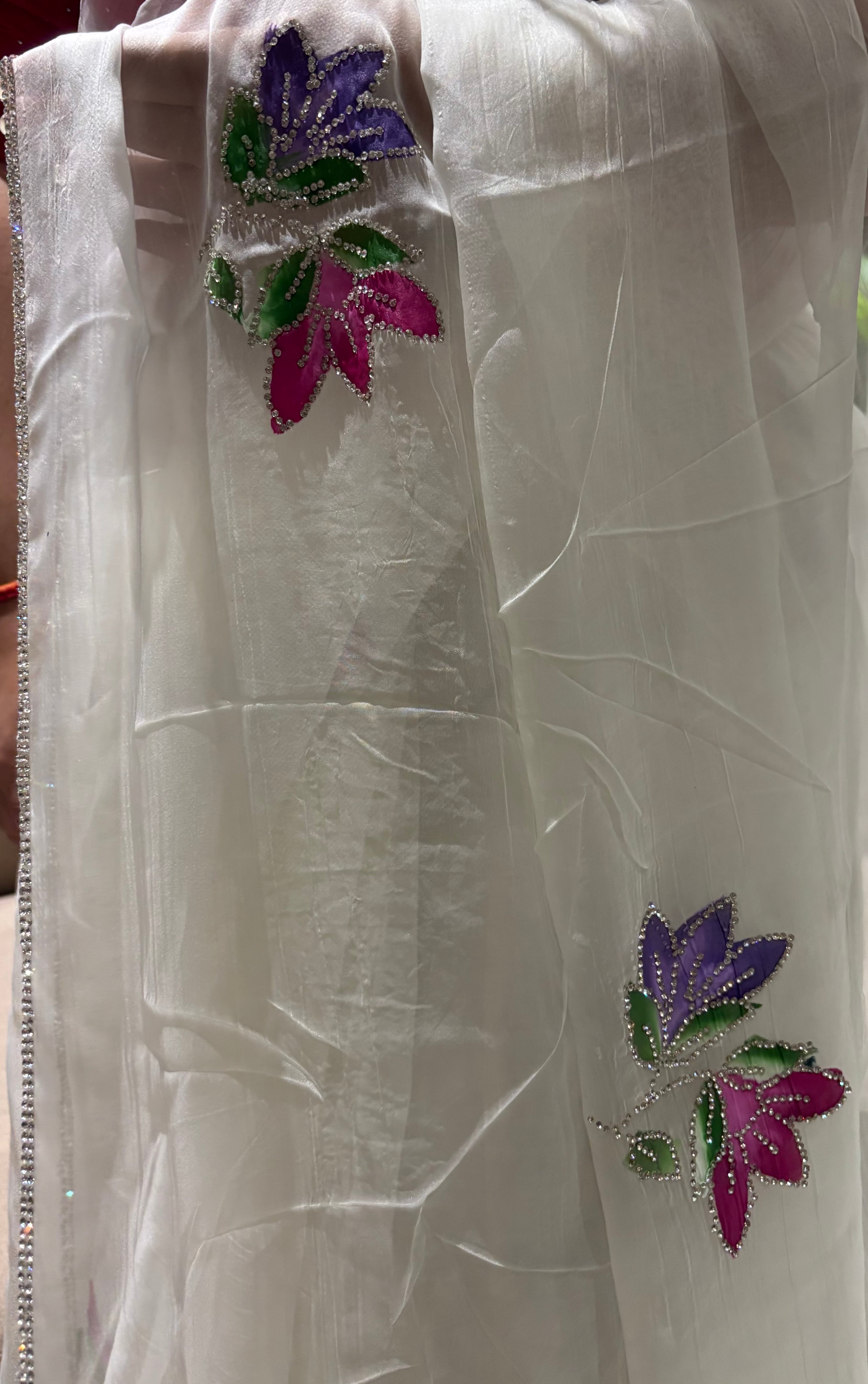 Charismatic Festive Wear Crunchy Silk Siroski Work Saree With Contrast Unstitched Blouse Piece