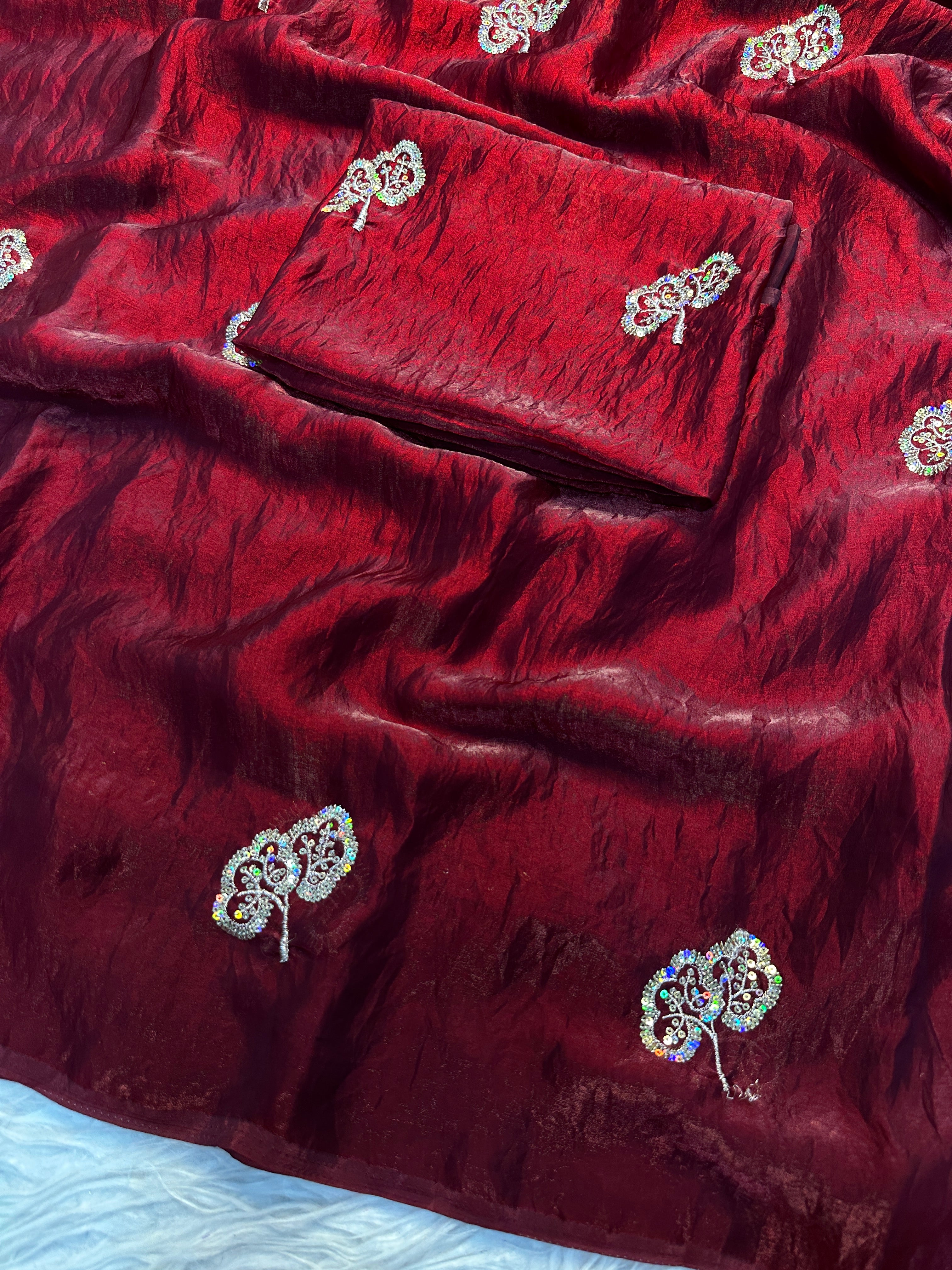 Charming Function Wear Satin Silk Dual Shaded Sequence Work Flower Butti Fancy Designer Saree