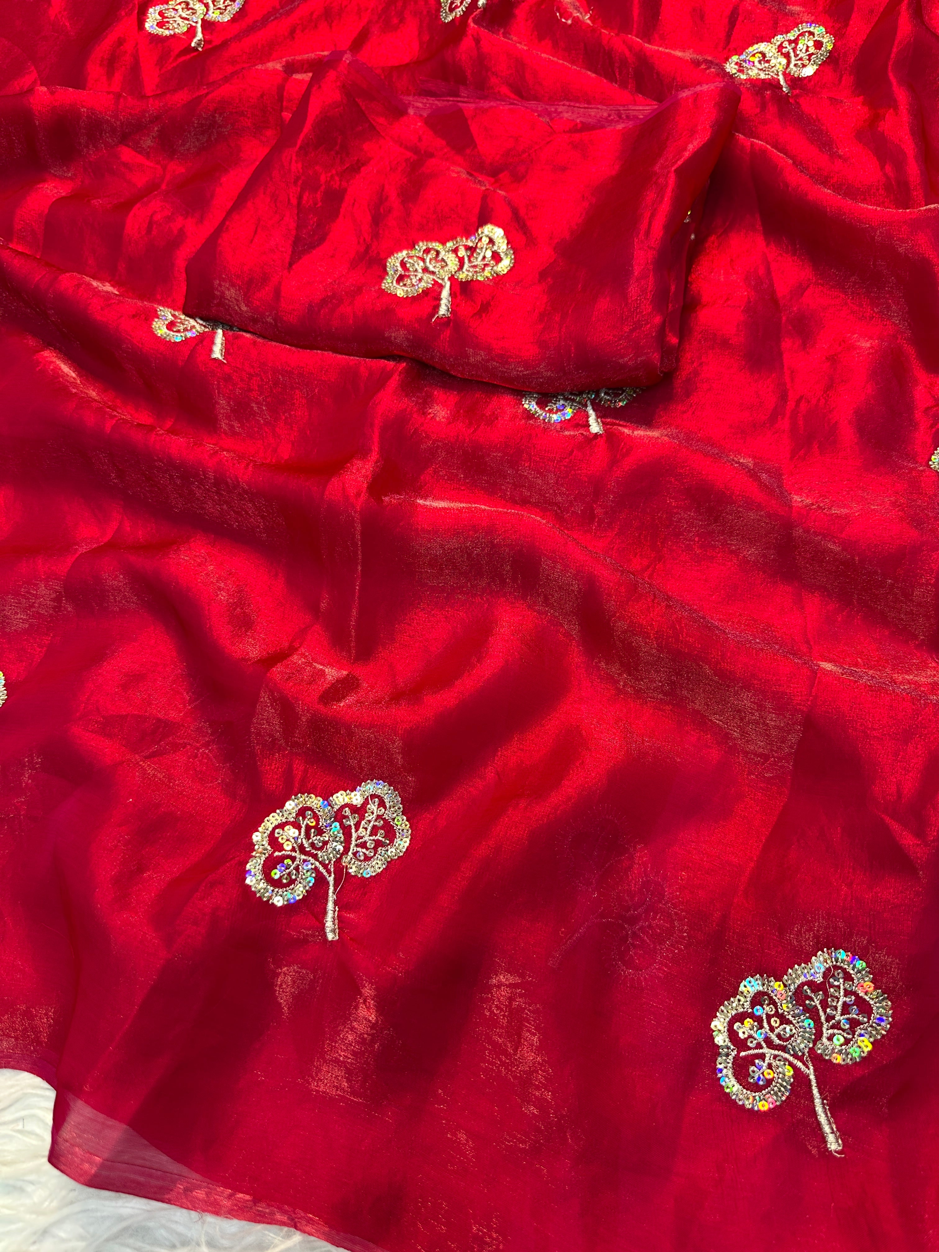 Charming Function Wear Satin Silk Dual Shaded Sequence Work Flower Butti Fancy Designer Saree