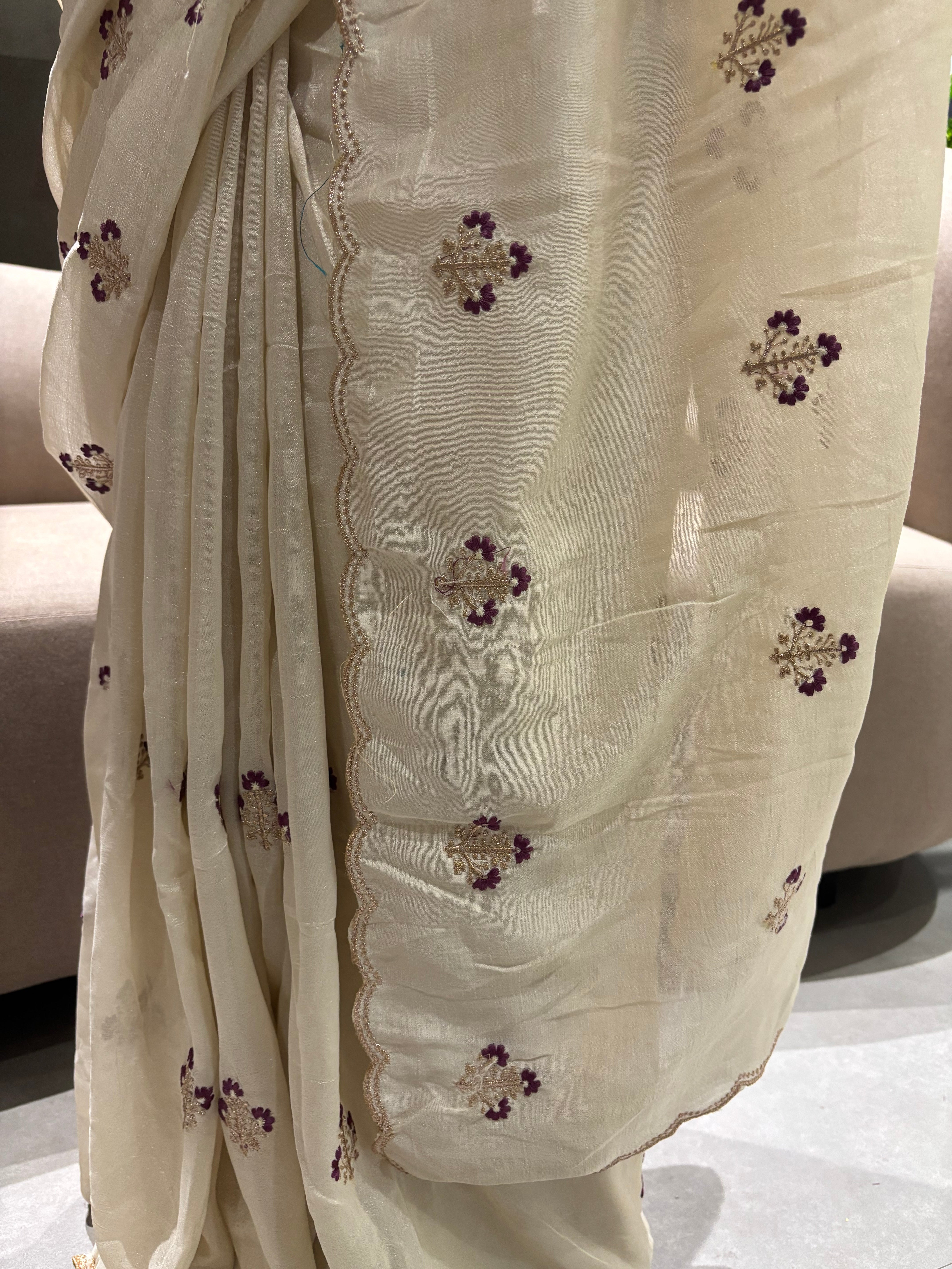 Gratifying Function Wear Silk Emboridery Work Fancy Designer Saree With Blouse Piece