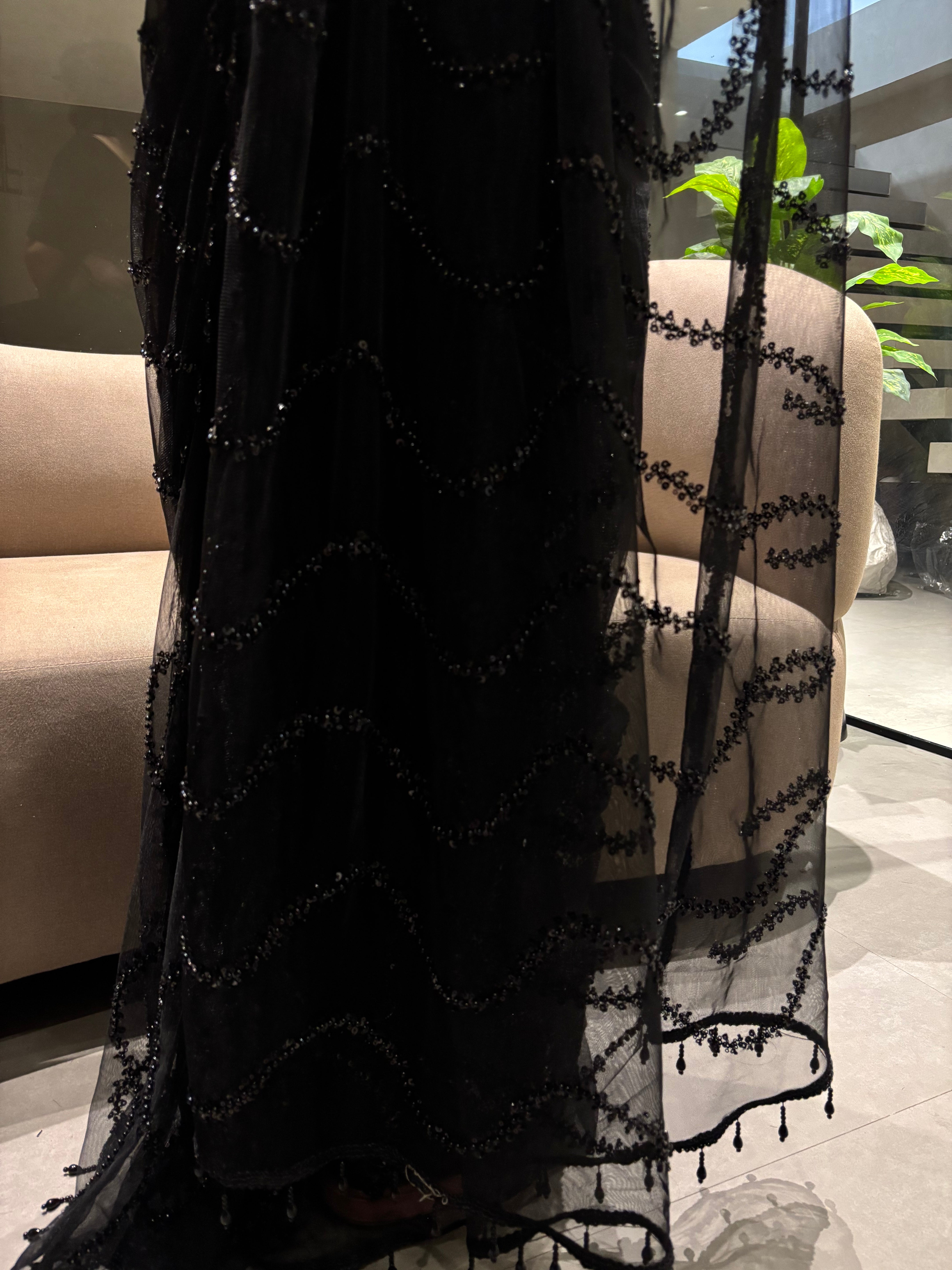 Charismatic Party Wear Net Sequence Beads n Handwork Moti lace Designer Saree With Blouse Piece