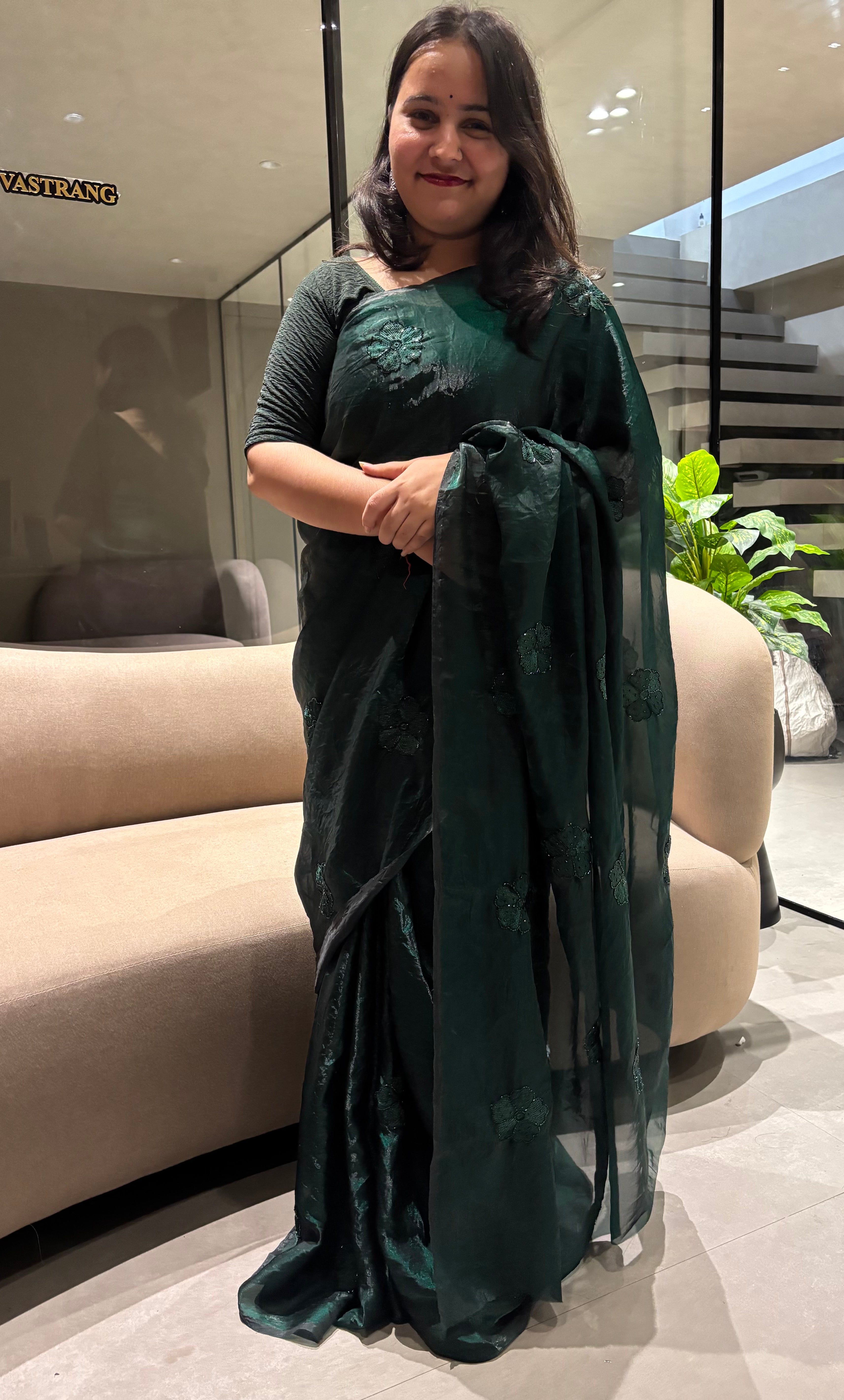 Prettiest Wedding Wear Silk Embroidery Thread n Beads Work Designer Saree With Blouse Piece