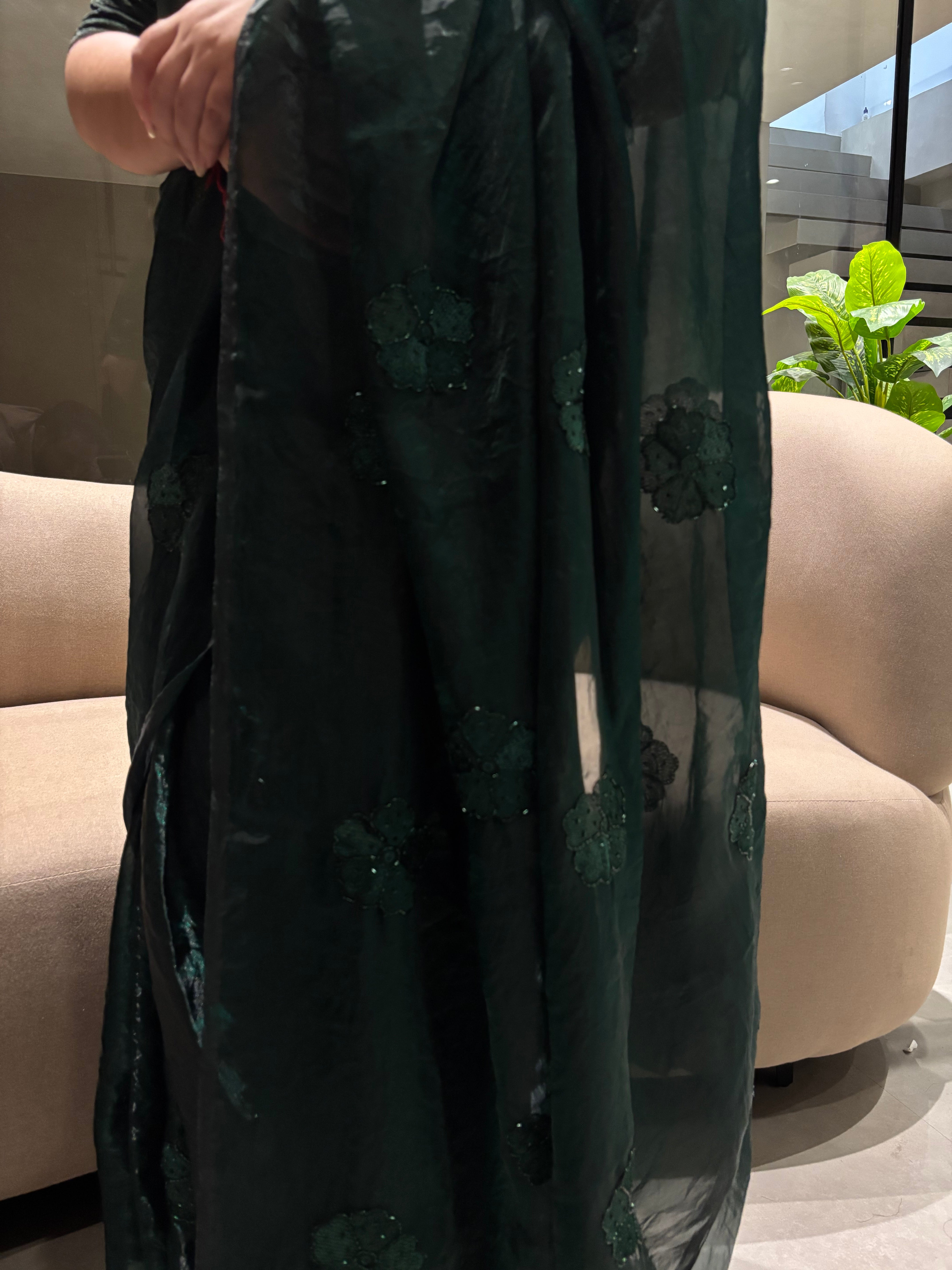 Prettiest Wedding Wear Silk Embroidery Thread n Beads Work Designer Saree With Blouse Piece