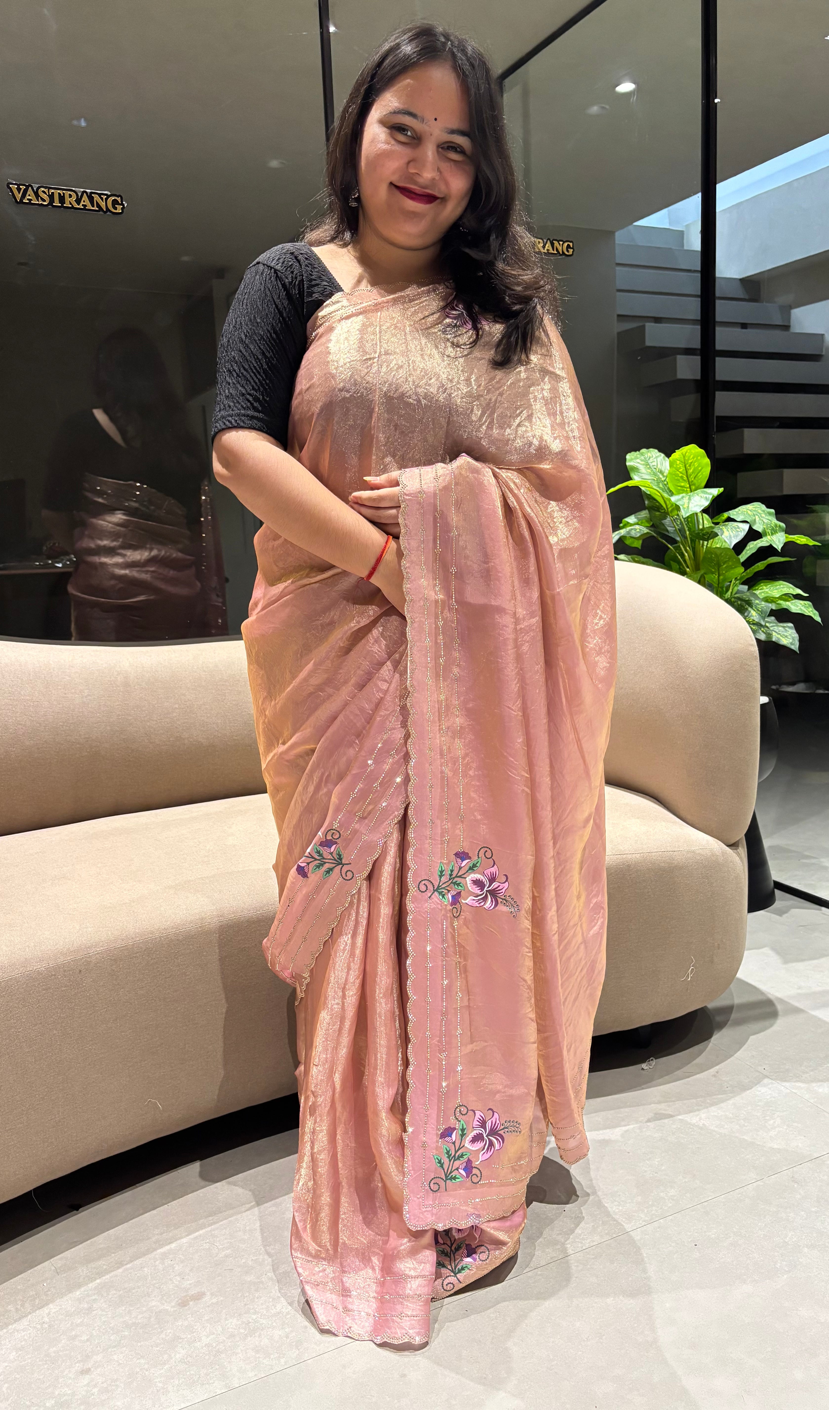 Exuberant Festive Wear Silk Embroidery n Siroski Work Designer Saree With Elegant Blouse Piece