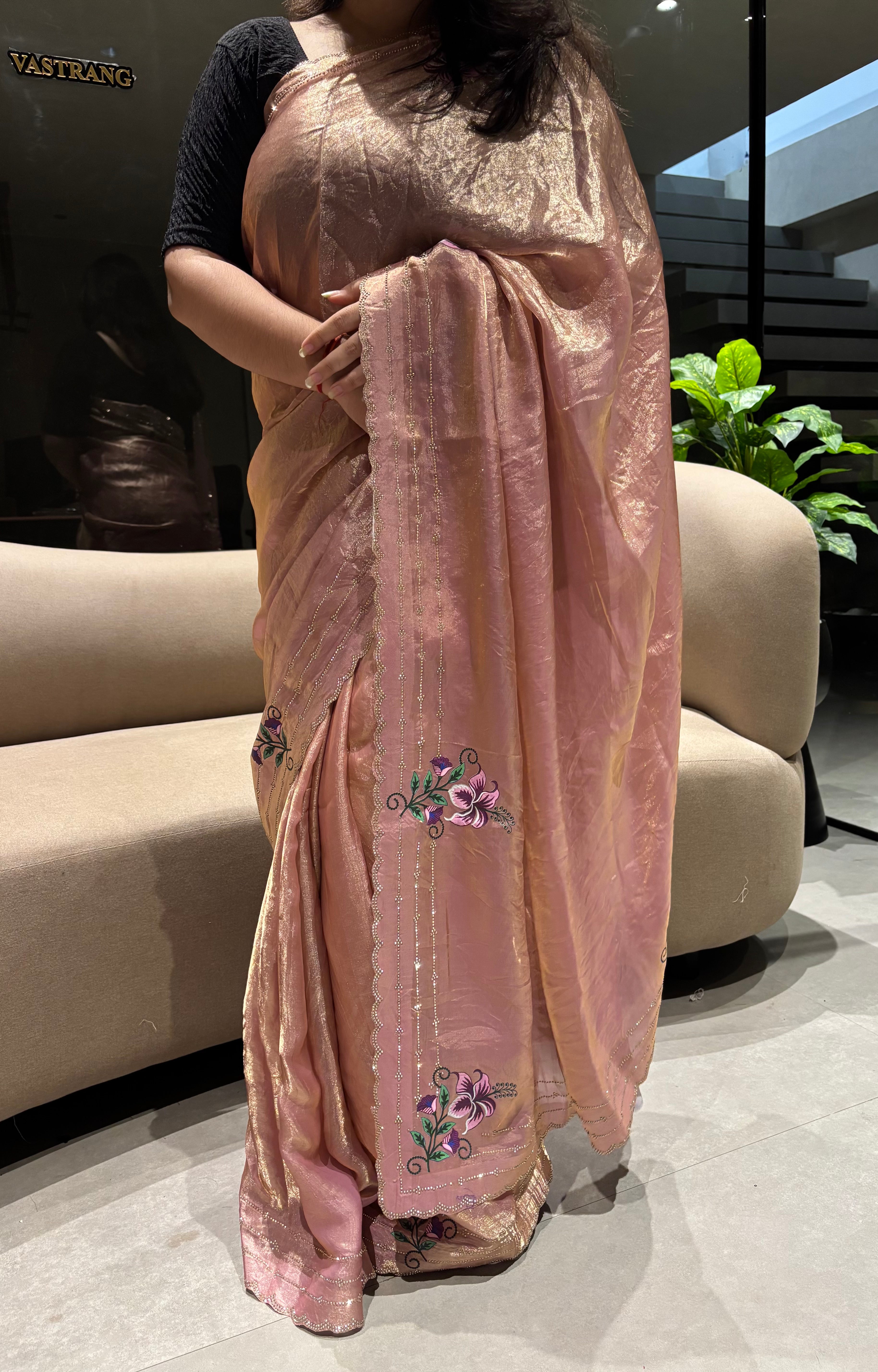 Exuberant Festive Wear Silk Embroidery n Siroski Work Designer Saree With Elegant Blouse Piece