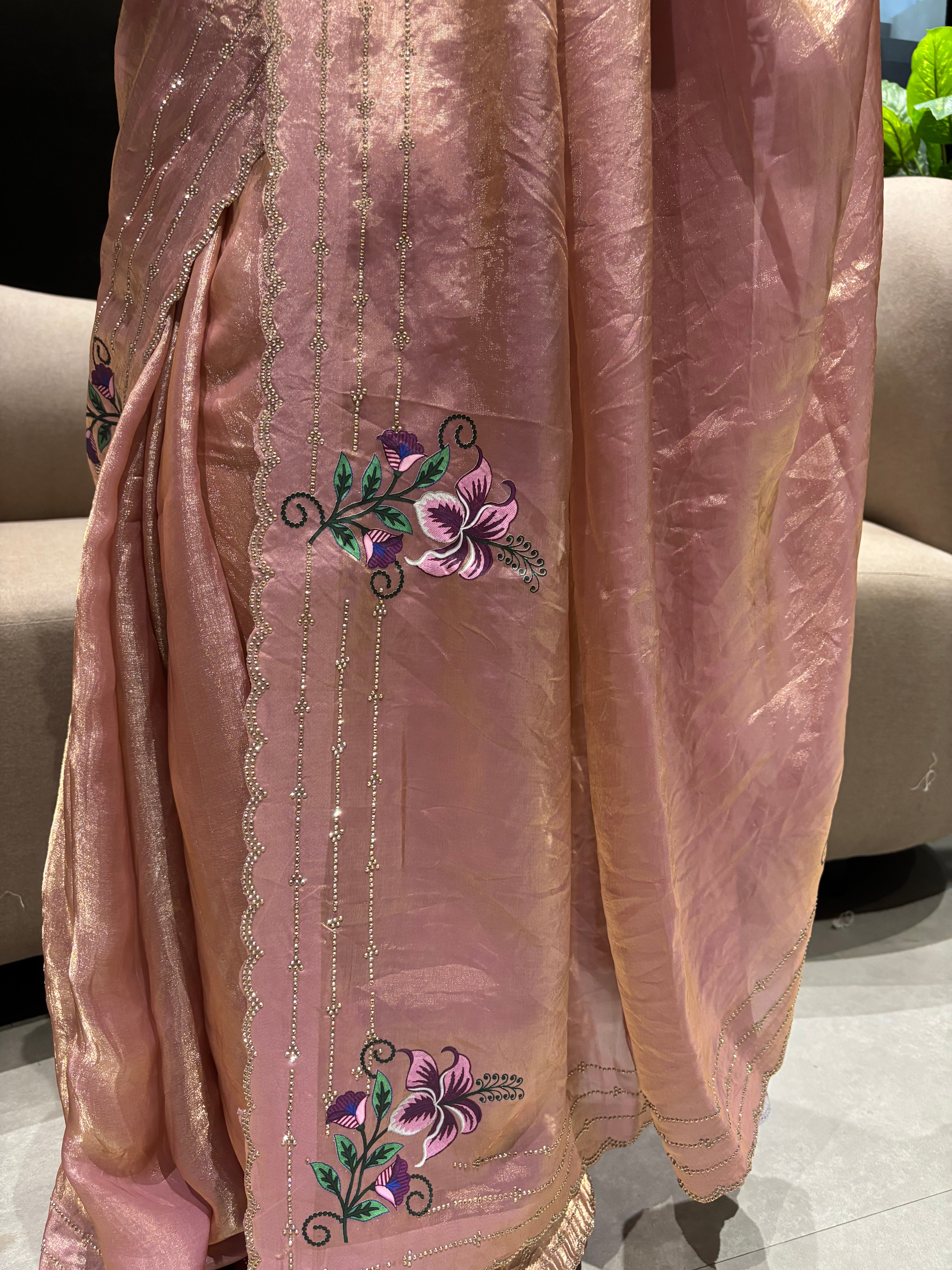 Exuberant Festive Wear Silk Embroidery n Siroski Work Designer Saree With Elegant Blouse Piece