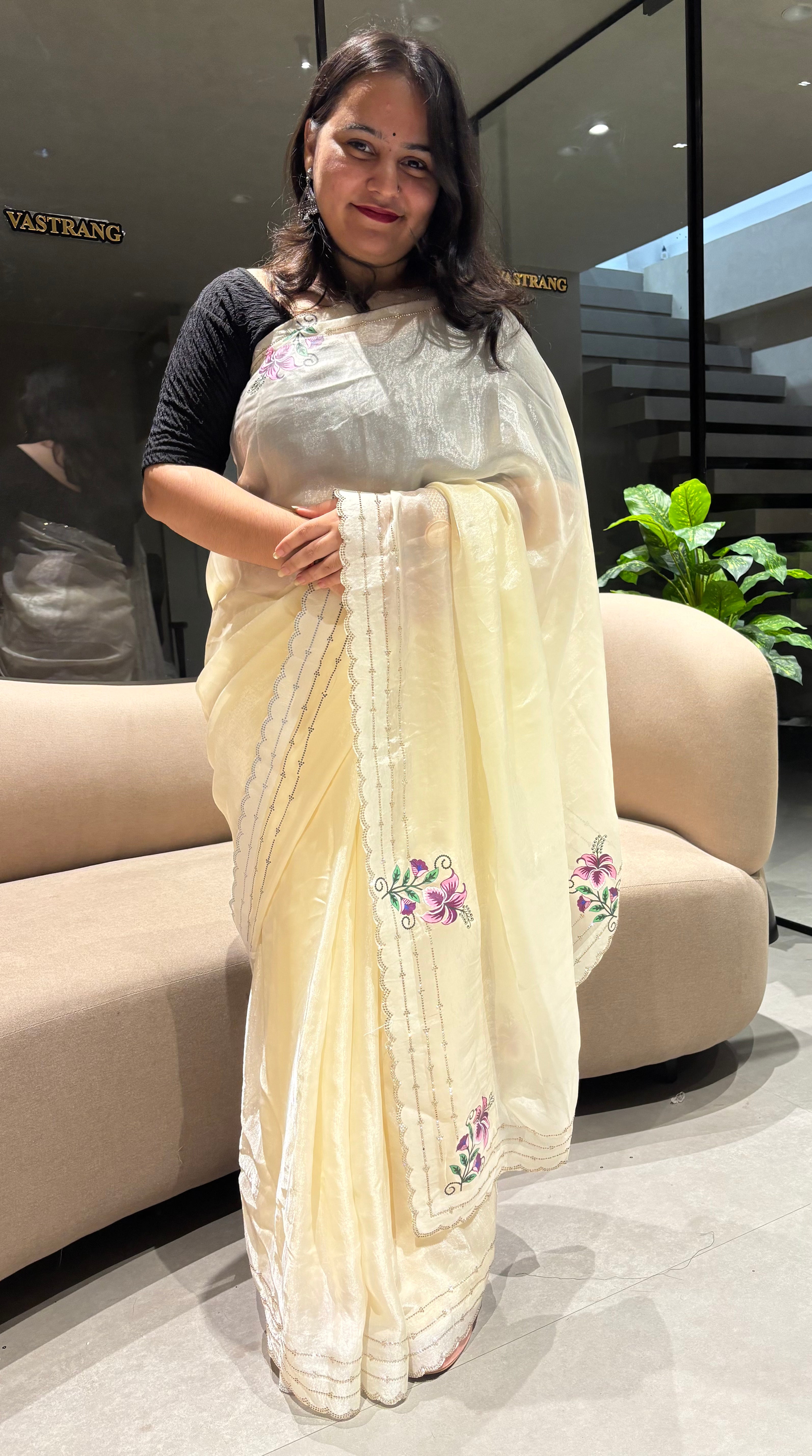 Exuberant Festive Wear Silk Embroidery n Siroski Work Designer Saree With Elegant Blouse Piece