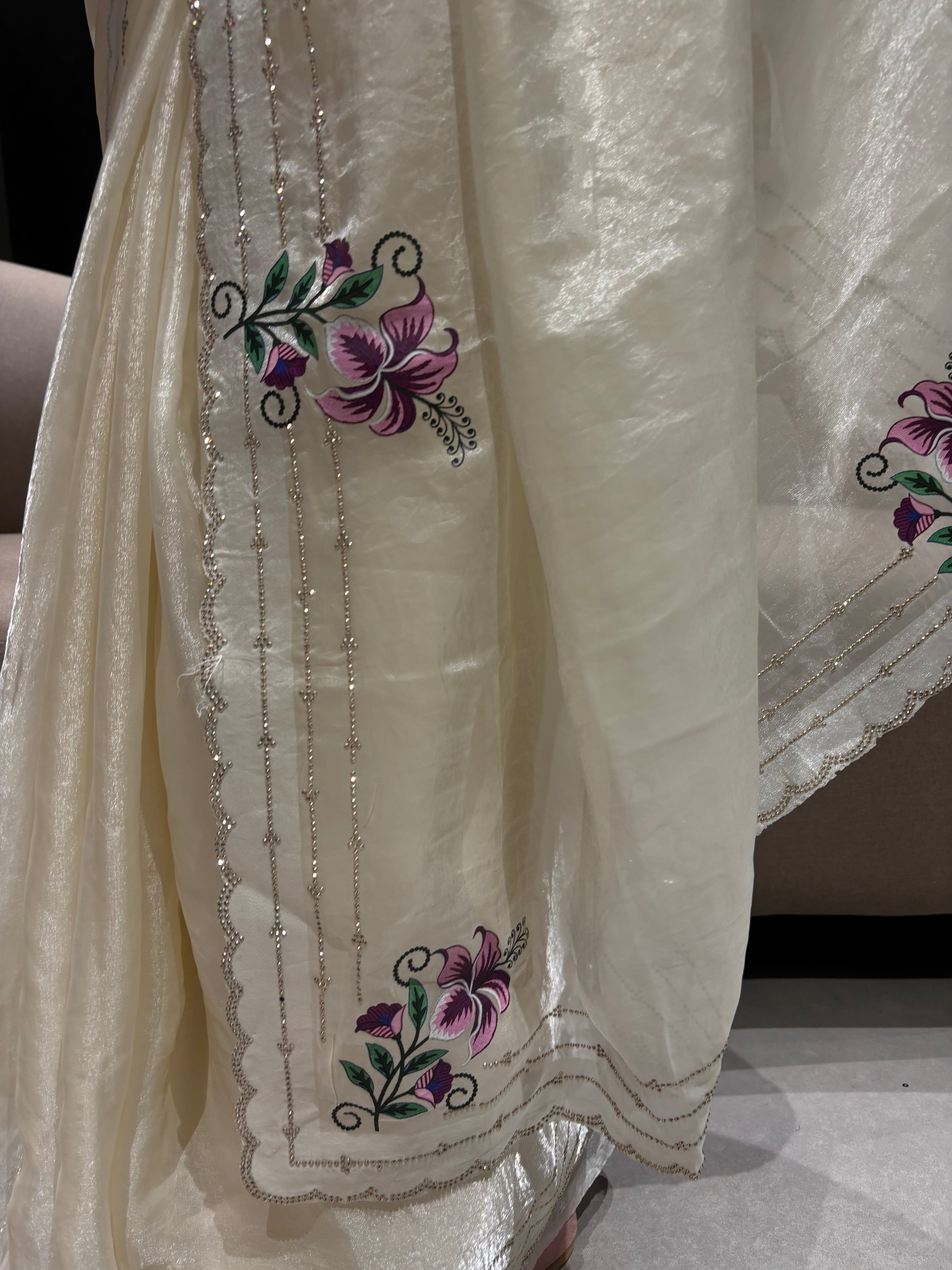 Exuberant Festive Wear Silk Embroidery n Siroski Work Designer Saree With Elegant Blouse Piece