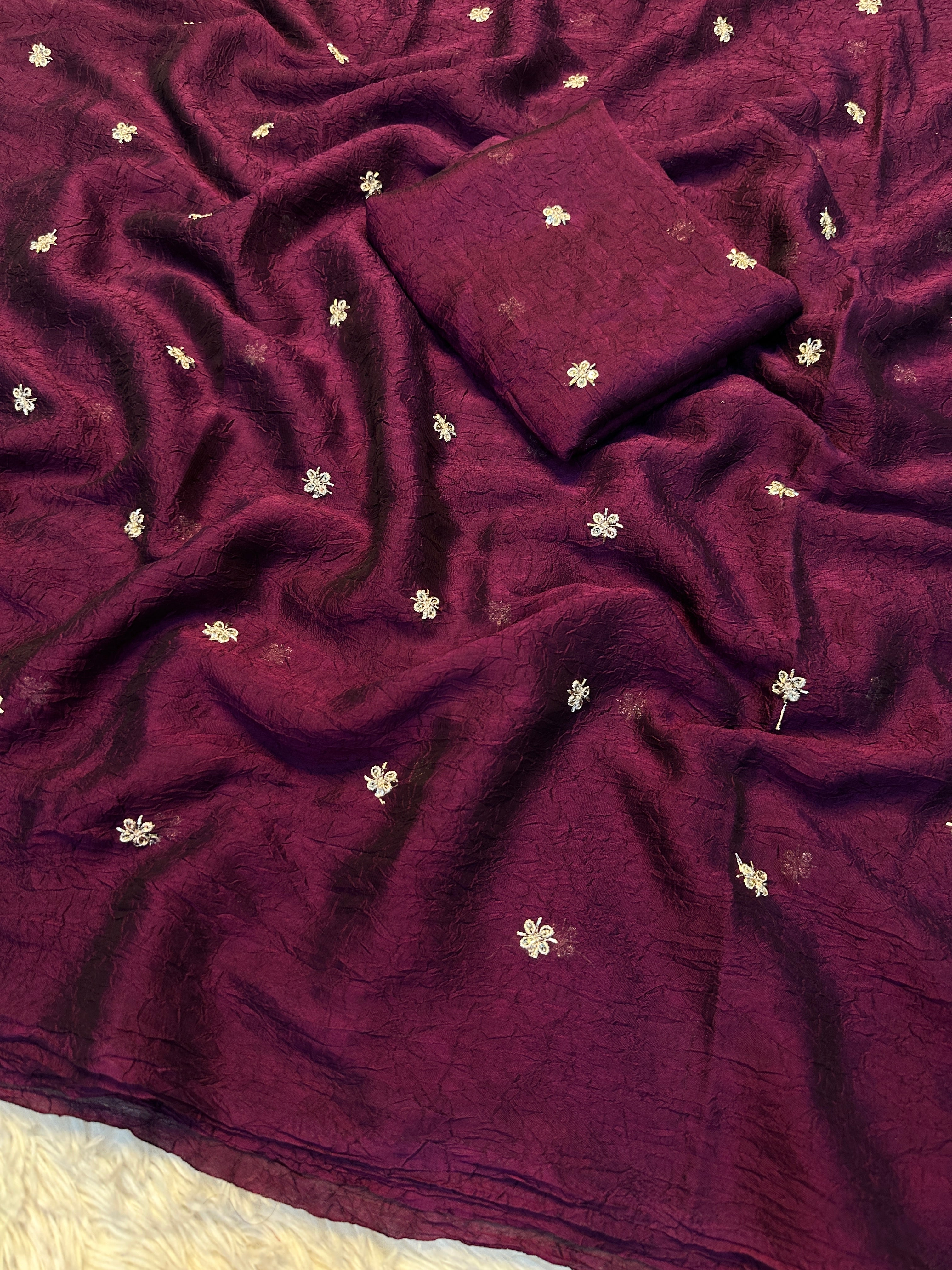 Splendorous Party Wear Rangoli Crush Silk Sequence n Beads Work Designer Saree With Matching Blouse Piece