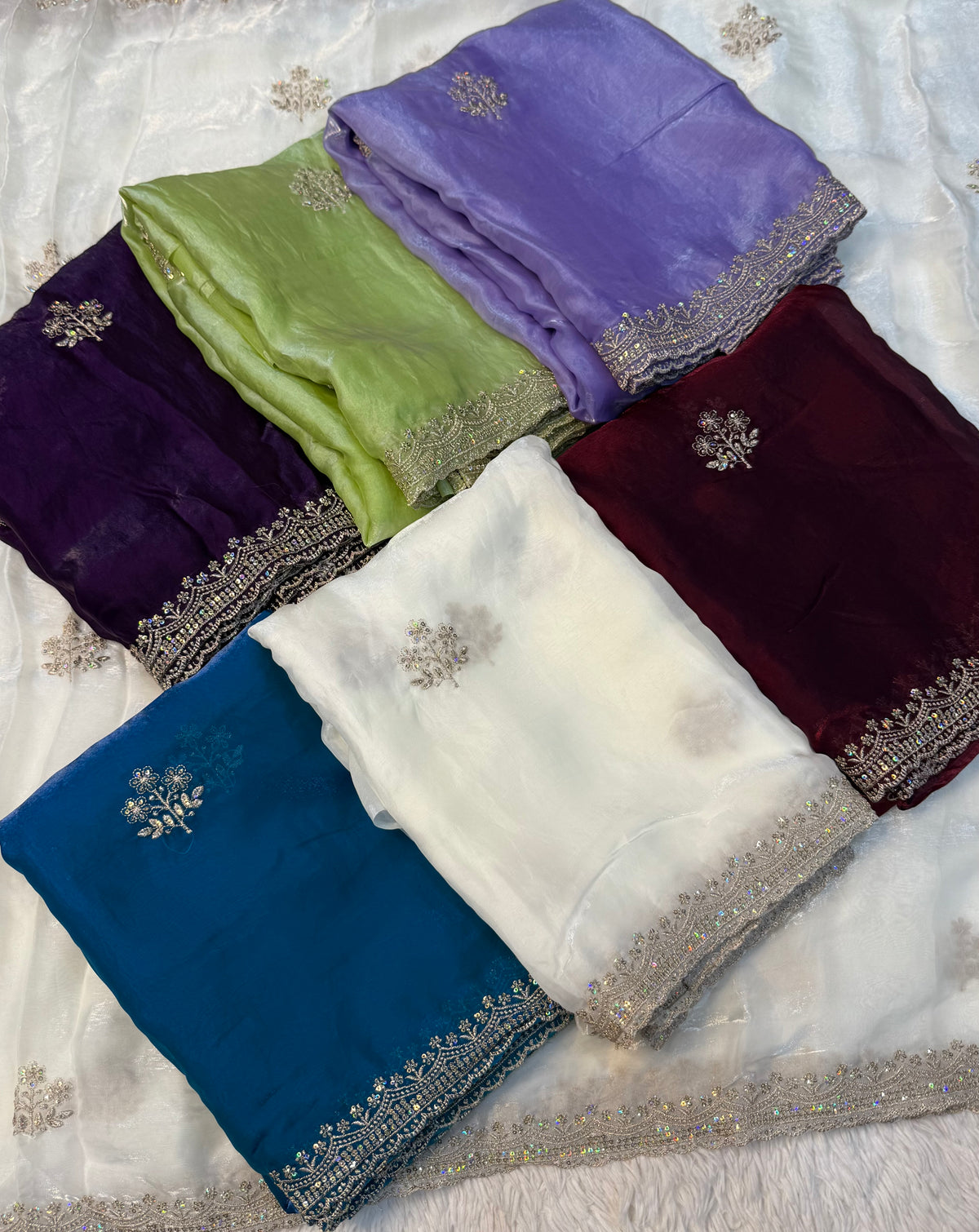 Blossom Wedding Wear Silk Embroidery Sequence n Thread Work Fancy Saree With Blouse Piece