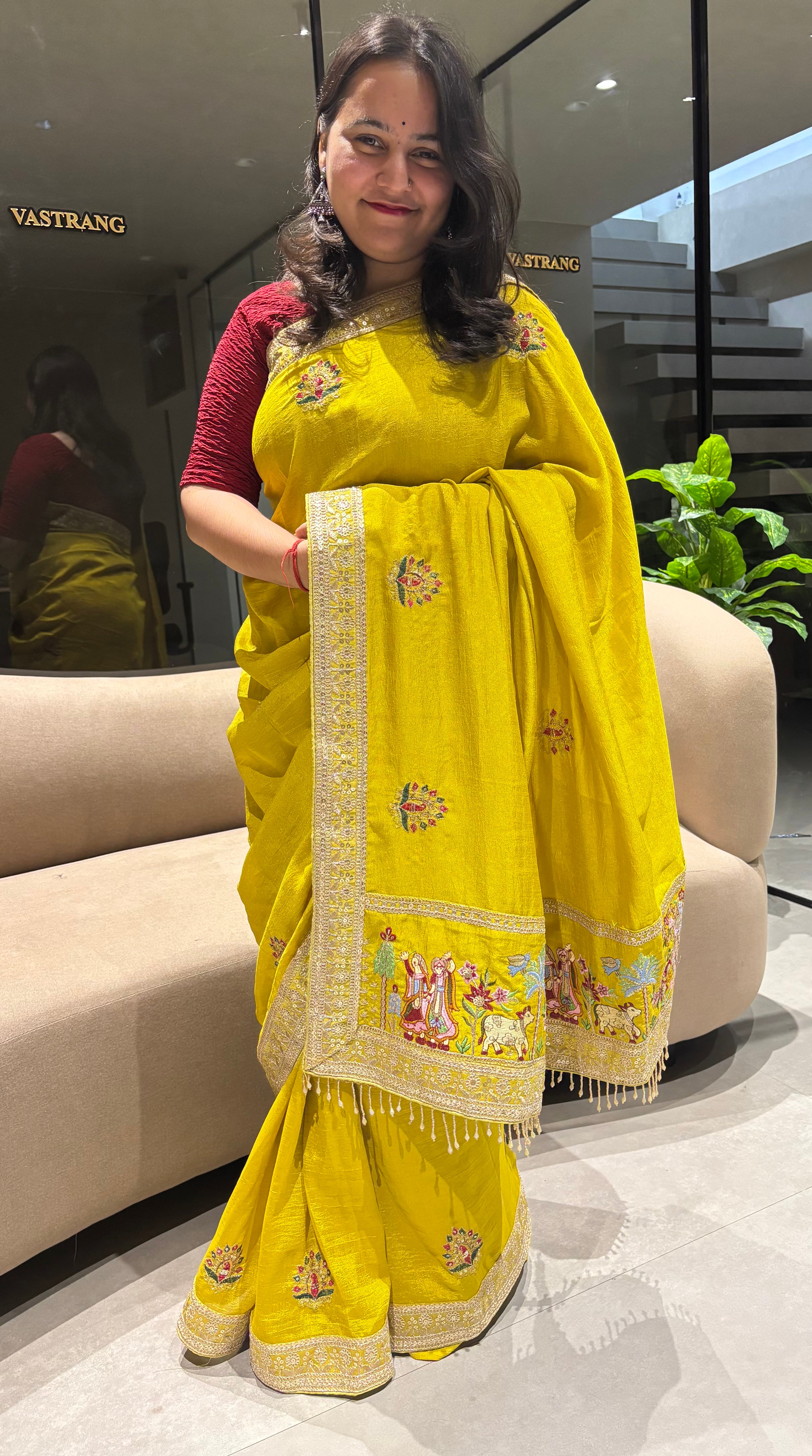 Glamorous Party Wear Pure Vichitra Silk Embroidery n Butta Work Lace Border Designer Saree For Women