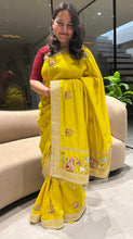 Load image into Gallery viewer, Glamorous Party Wear Pure Vichitra Silk Embroidery n Butta Work Lace Border Designer Saree For Women
