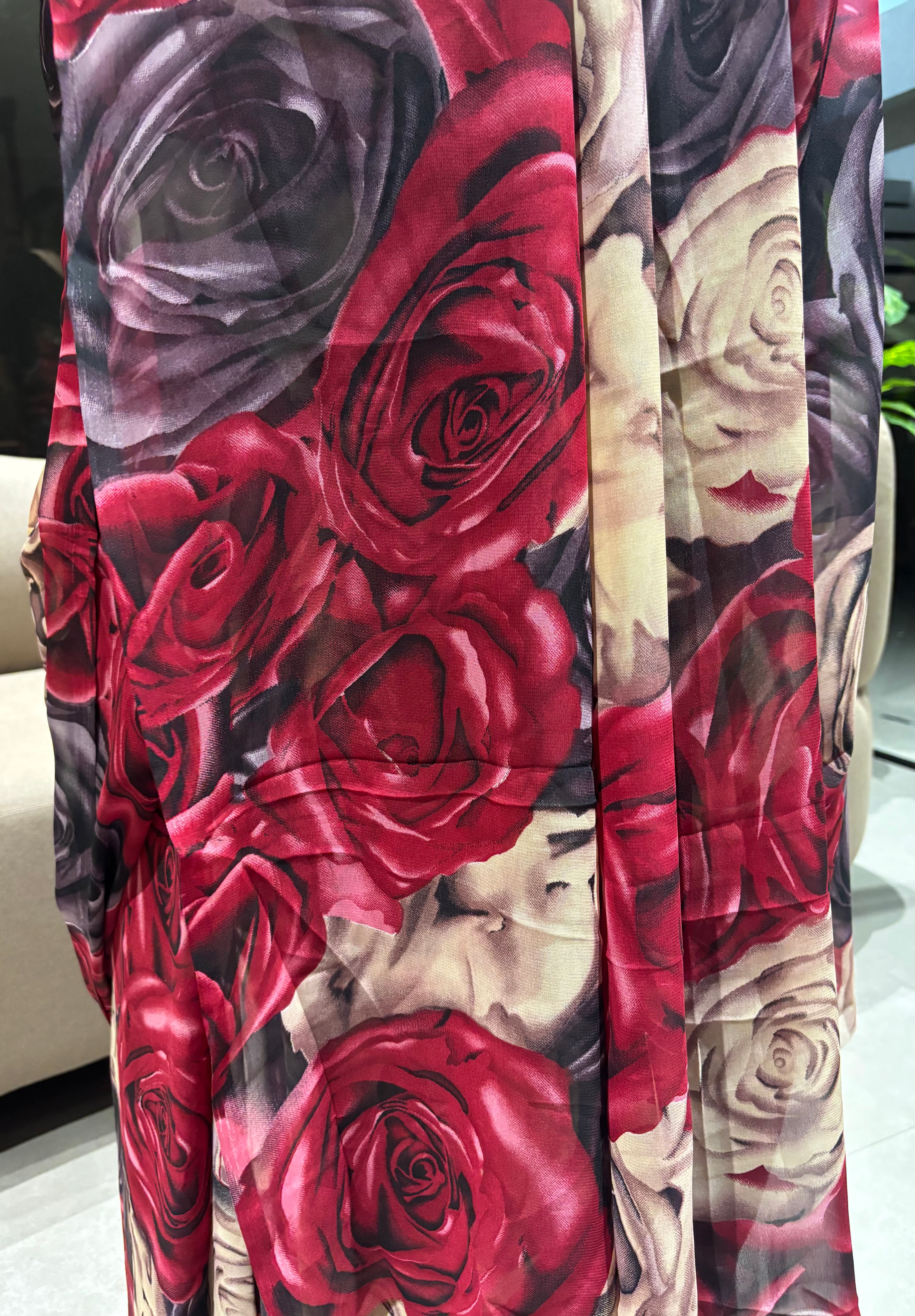Quintessential Function Wear Pure Soft Chiffon Floral Print Design Saree With Embroidery Work Blouse Piece
