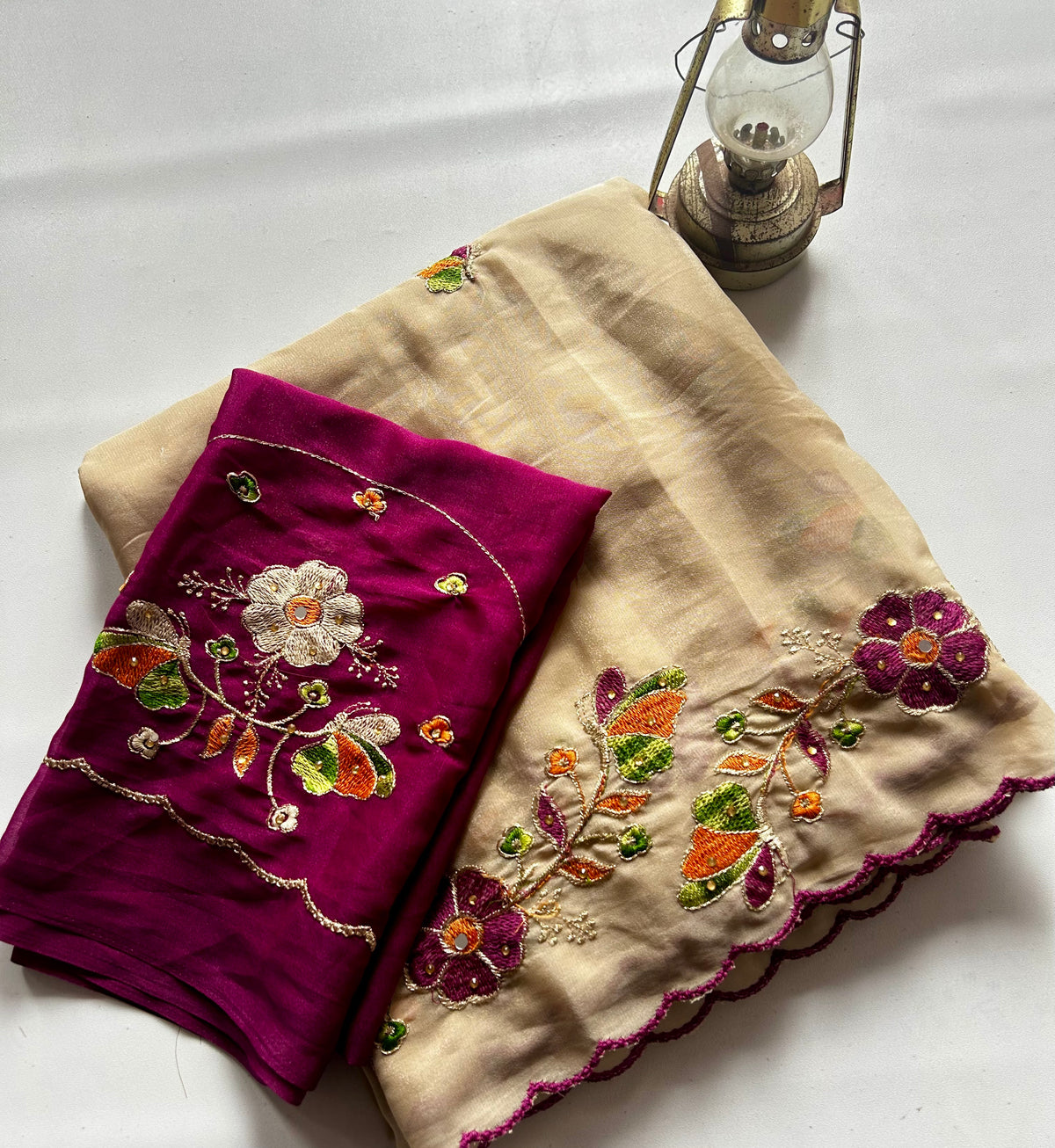 Blossom Wedding Wear Georgette Embroidery n Mirror Work Designer Saree With Contrast Blouse Piece