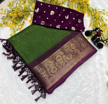 Load image into Gallery viewer, New Function Wear Green Color Pure Dola Silk Jacquard Weaving Work Fancy Designer Saree With Blouse Piece
