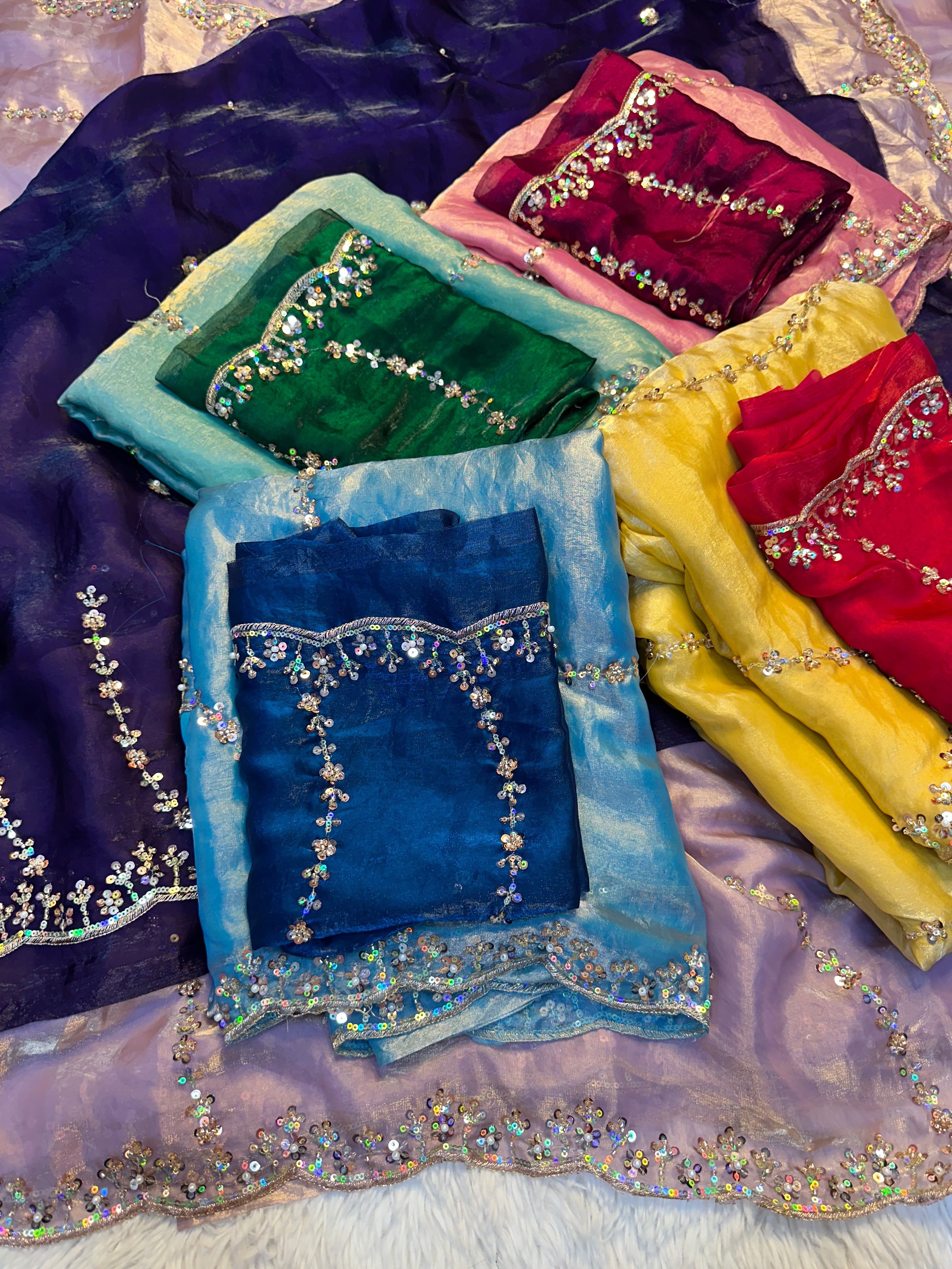 Desiring Wedding Wear Silk Sequence n Hand Work Fancy Designer Saree With Contrast Blouse Piece