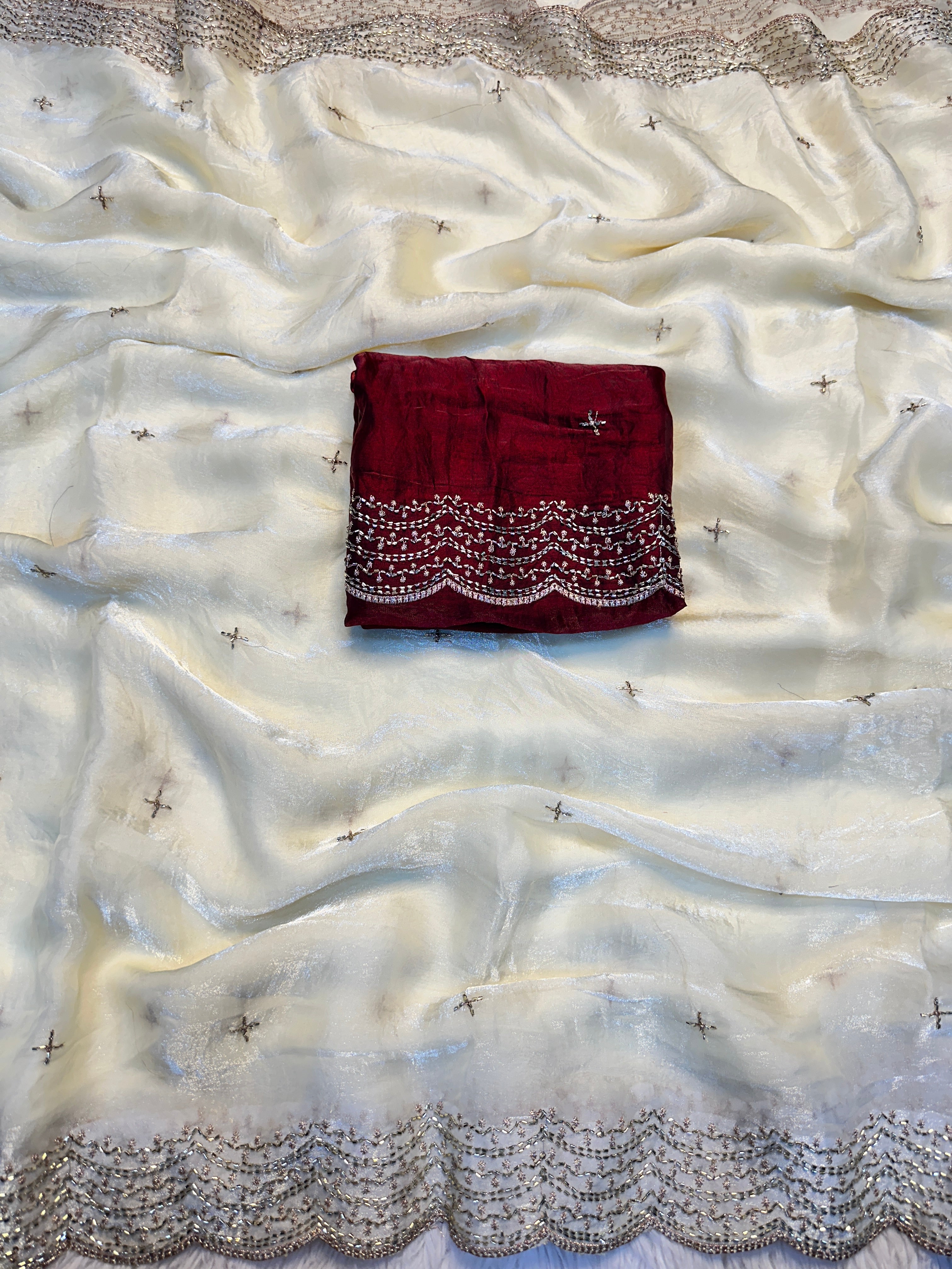 Exquisite Festive Wear Soft Silk Beads n Sequence Work Saree With Contrast Blouse