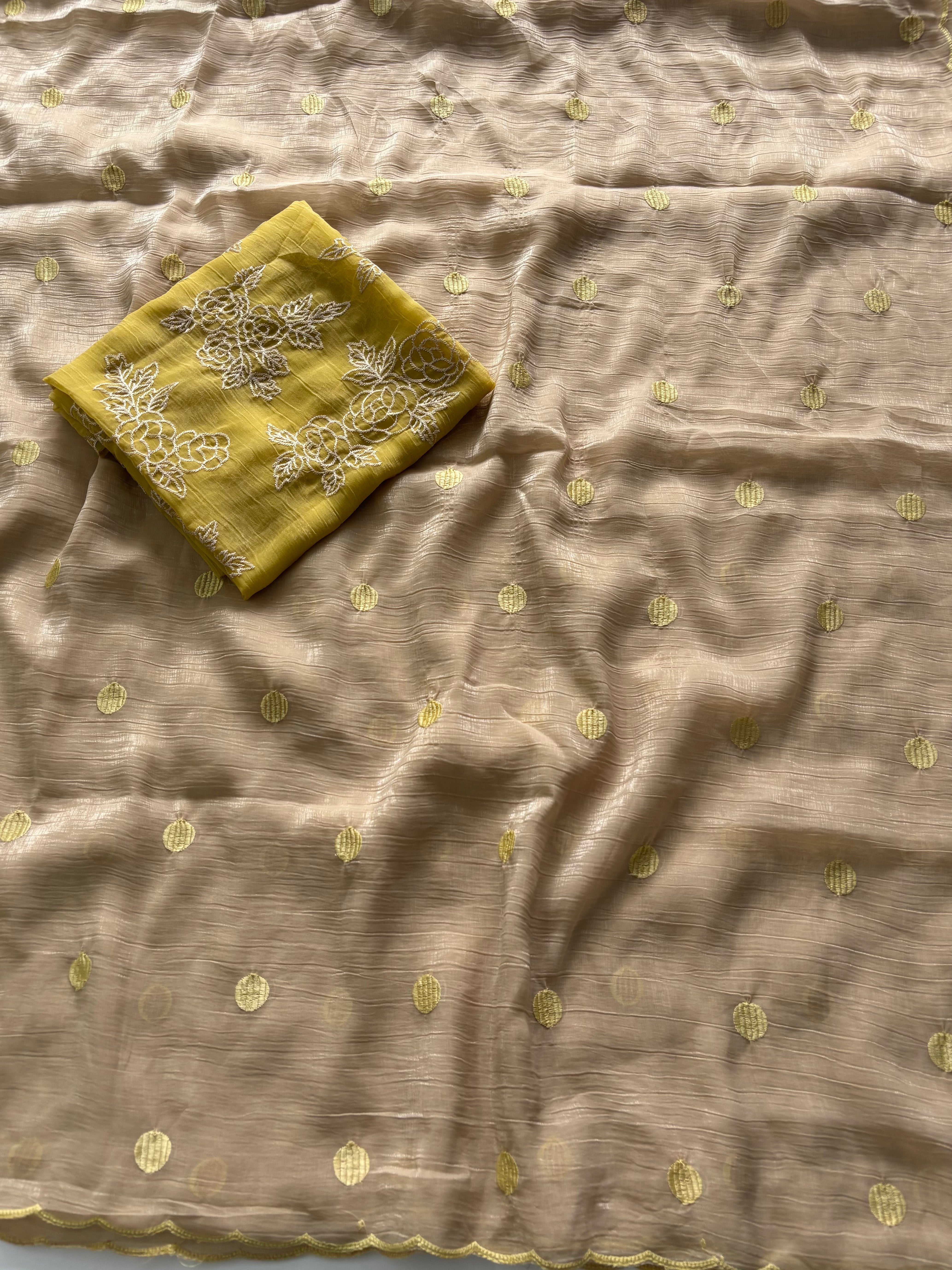 Alverina Party Wear Silk Embroidery Work Border Designer Saree With Unstitched Blouse Piece