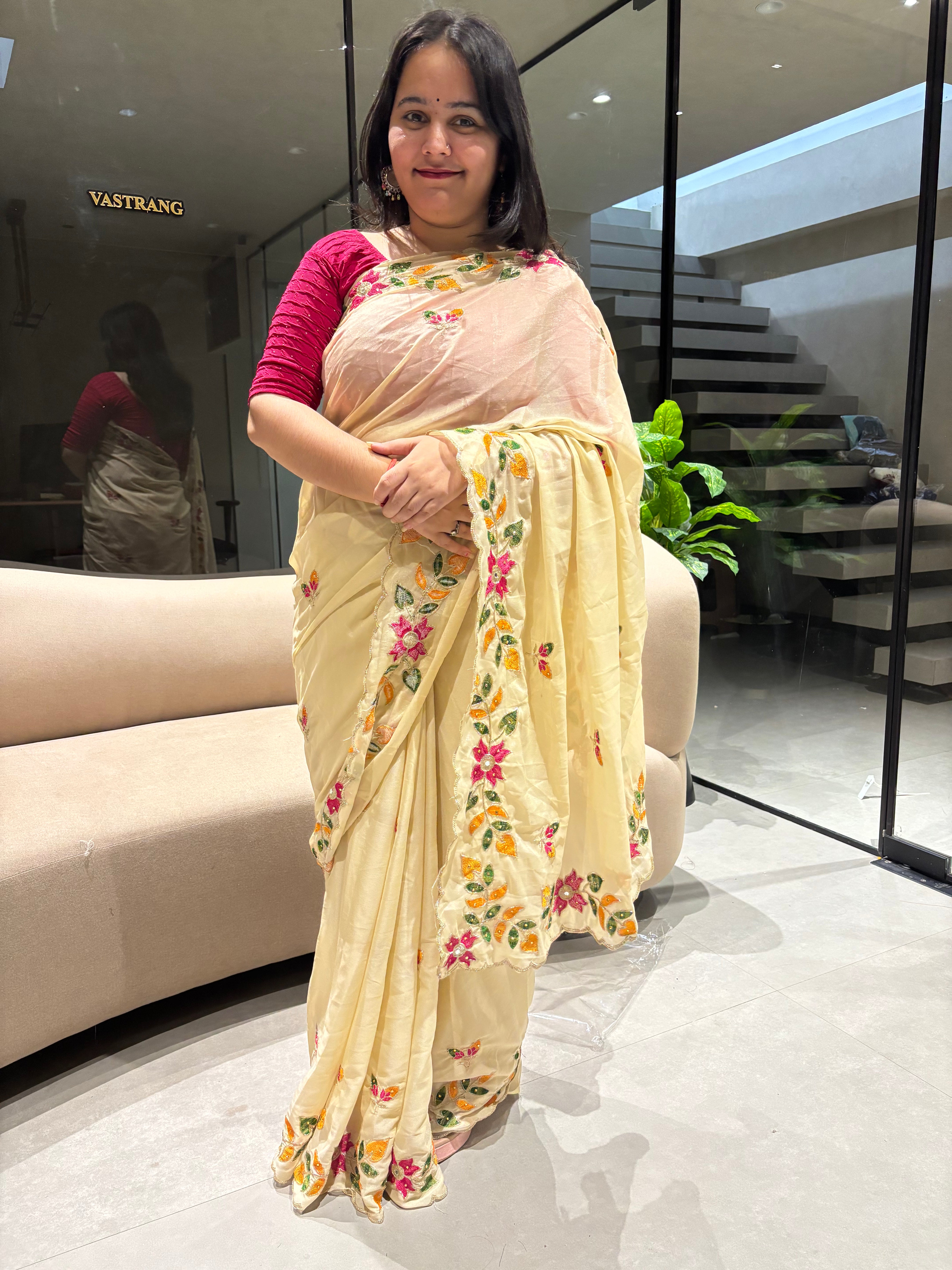 Adorning Festive Wear Georgette Embroidery n Diamond Work Saree With Contrast Blouse Piece