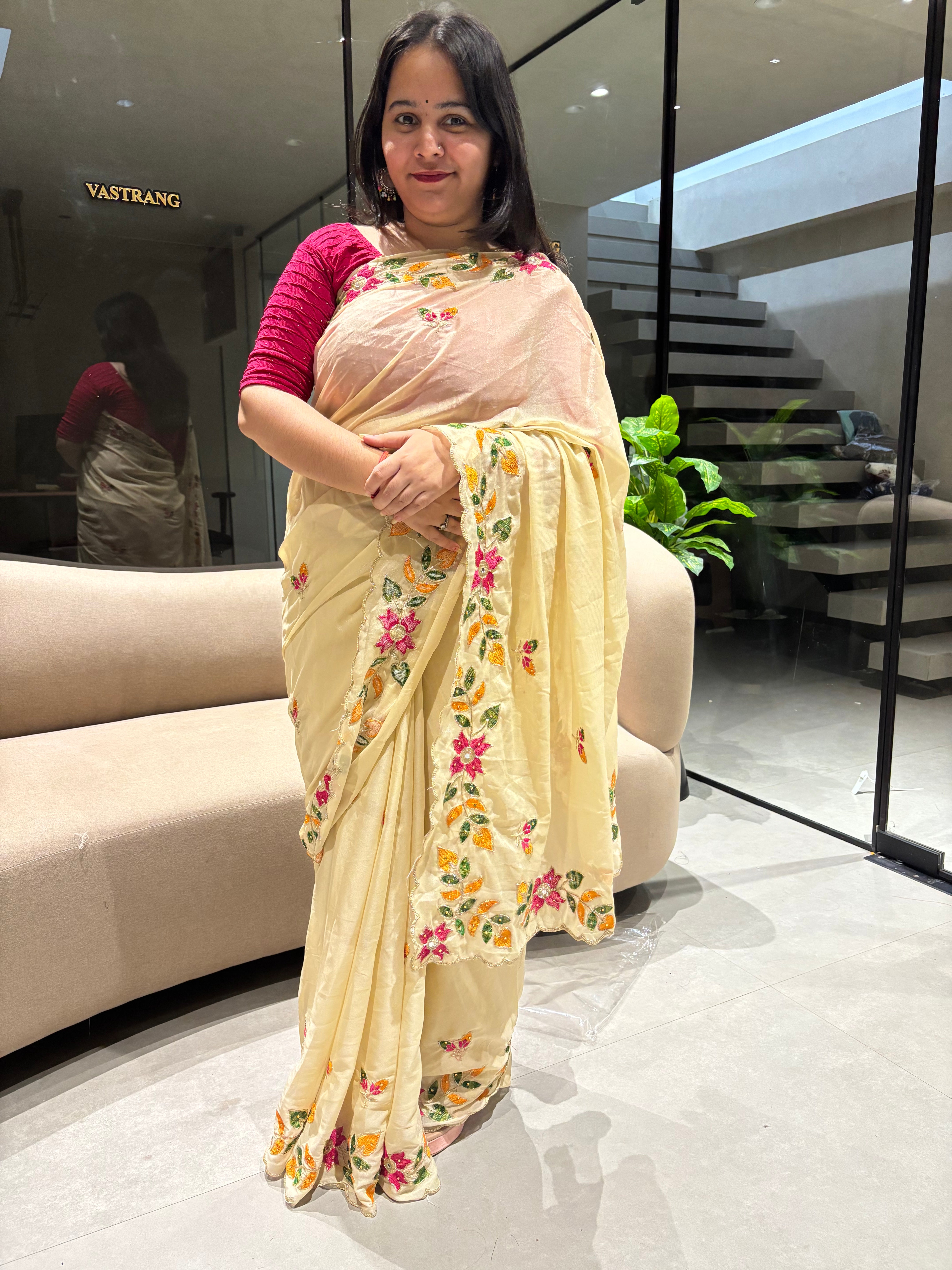 Adorning Festive Wear Georgette Embroidery n Diamond Work Saree With Contrast Blouse Piece