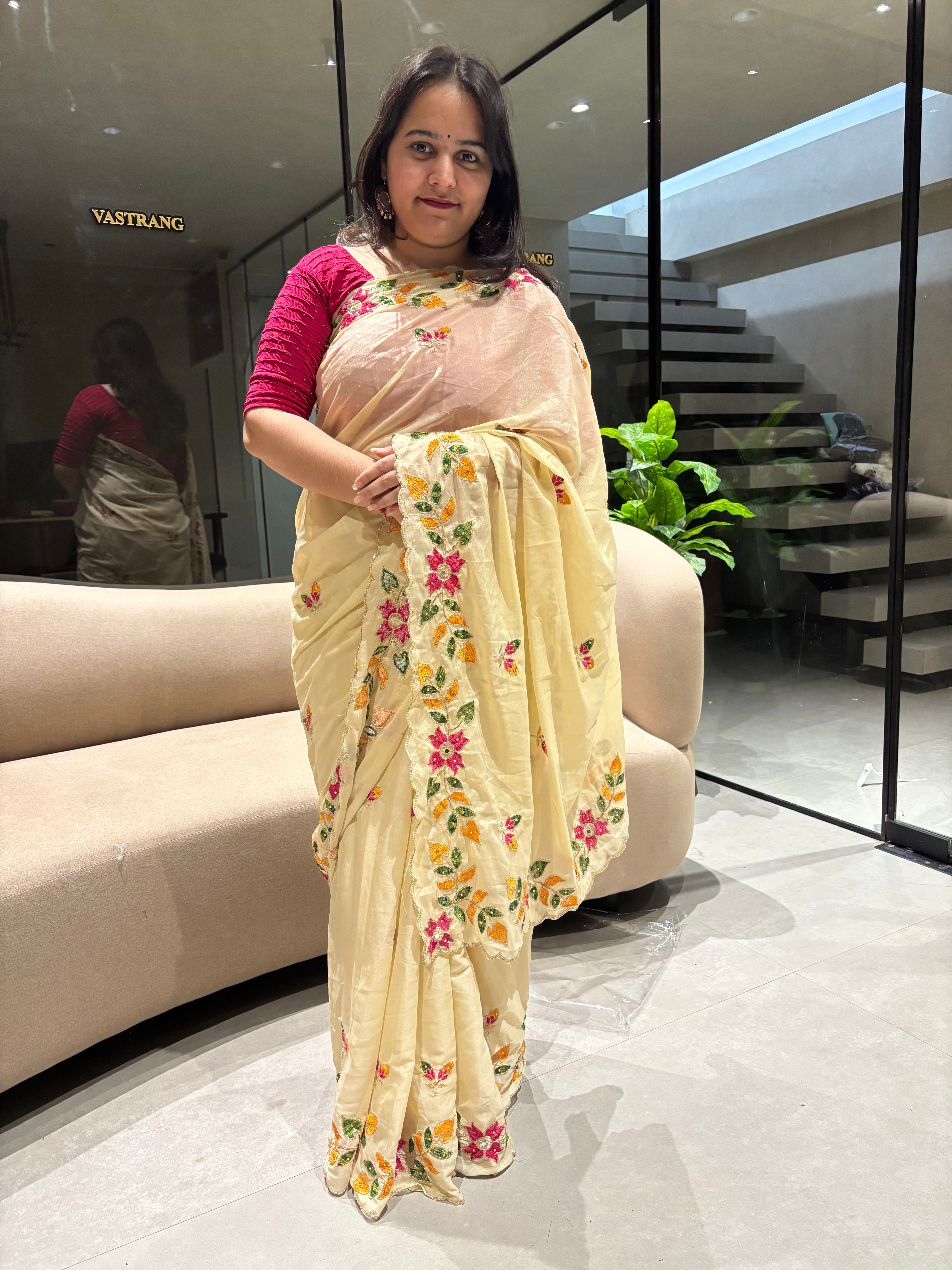 Adorning Festive Wear Georgette Embroidery n Diamond Work Saree With Contrast Blouse Piece